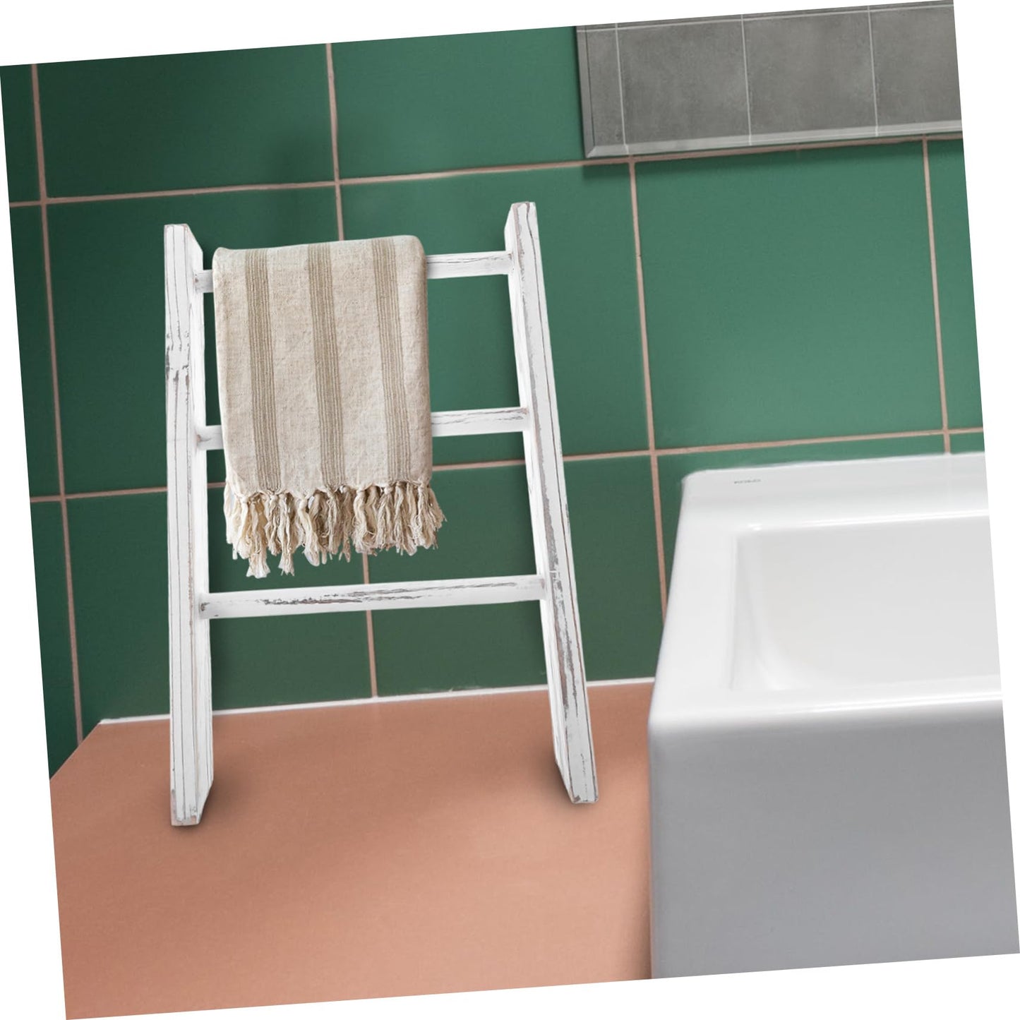 VALICLUD Mini Ladder Towel Rack Small Farmhouse Tea Towel Holder Space Saving Rustic Bathroom Wall Decor for Compact Kitchens and Bathrooms White