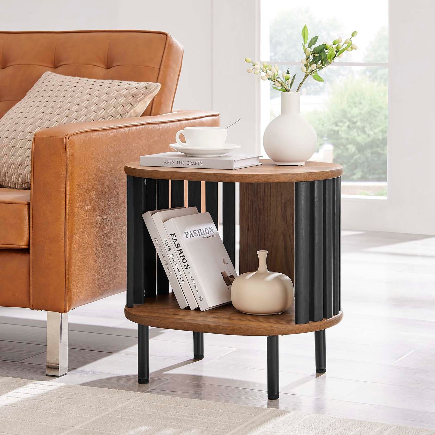Modway Fortitude Contemporary Side Table with Open Storage, Walnut Black