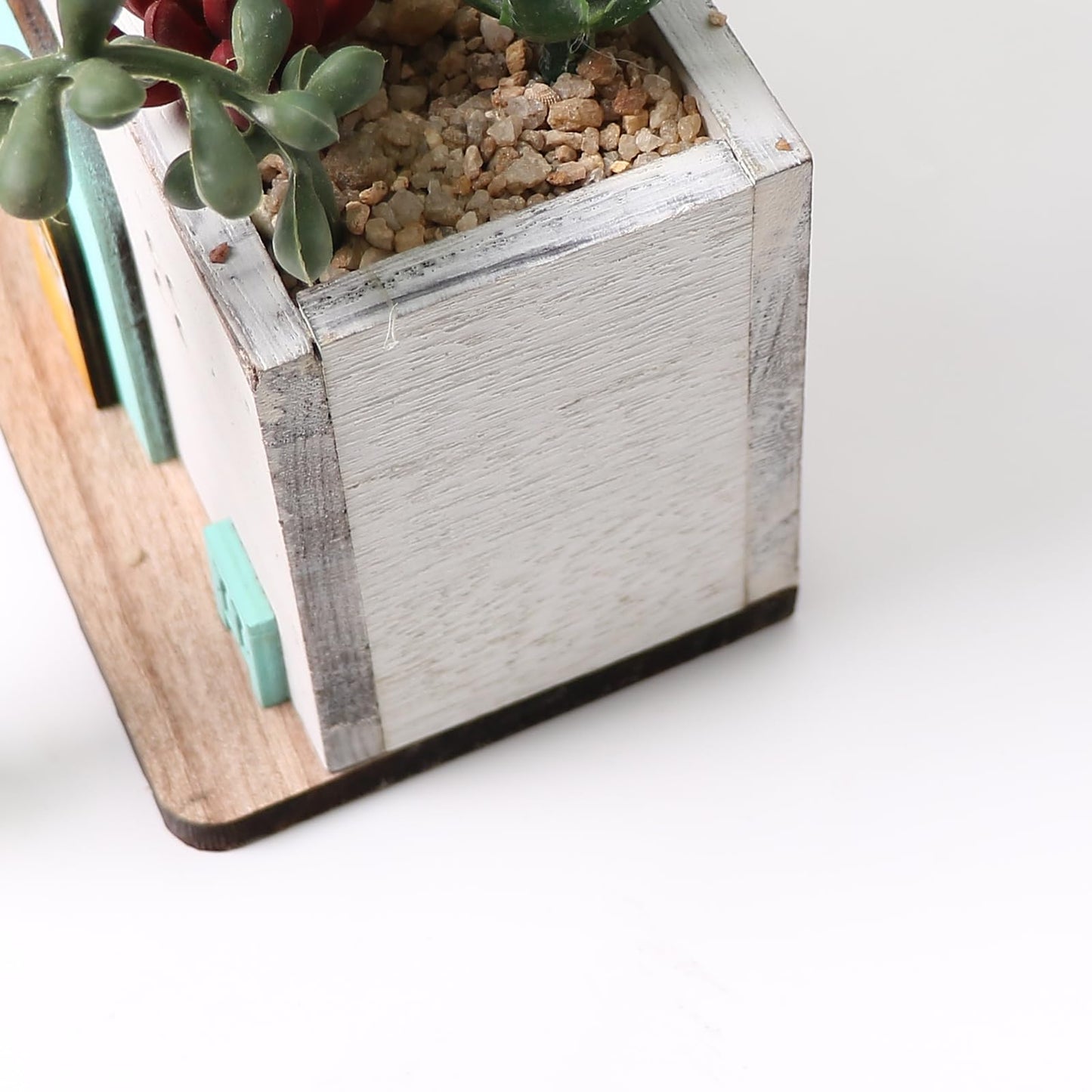 COTSEN 7.9 Inch Artificial Succulent Plants Wooden House Shape Potted Plants Gardening Gifts Fake Succulents for Home Office Indoor Outdoor Decor