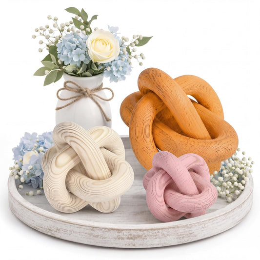 BrightRow 3 Link Wood Knot Decor Set of 3, Wooden Chain Coffee Table Decor, Modern Boho Farmhouse Rustic Home Decoration for Living Room Shelf Tabletop Sizes 3.94", 4.72", 5.91"(Light Color)