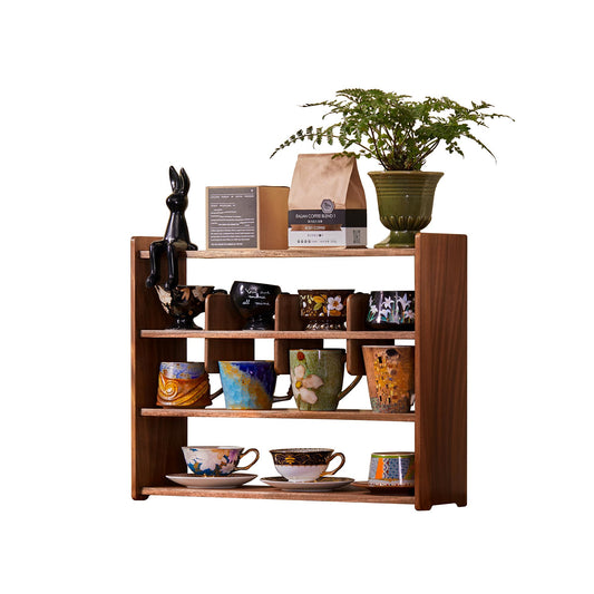 KAOTGOT Coffee Cup Holder for Countertop Walnut Wood Coffee Mugs Holder for Kitchen Mug Display Rack (4-Tier Walnut wood A)