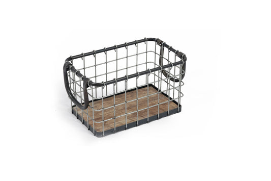 11.5" Wide Rectangular Sturdy Hand Welded Farmhouse Metal Wire Basket with Rustic Wooden Bottom For Shelves, Closet Storage Bins for Shelves. Also For Laundry, Towel, Spice Rack, Tool Box (11.5"x7")