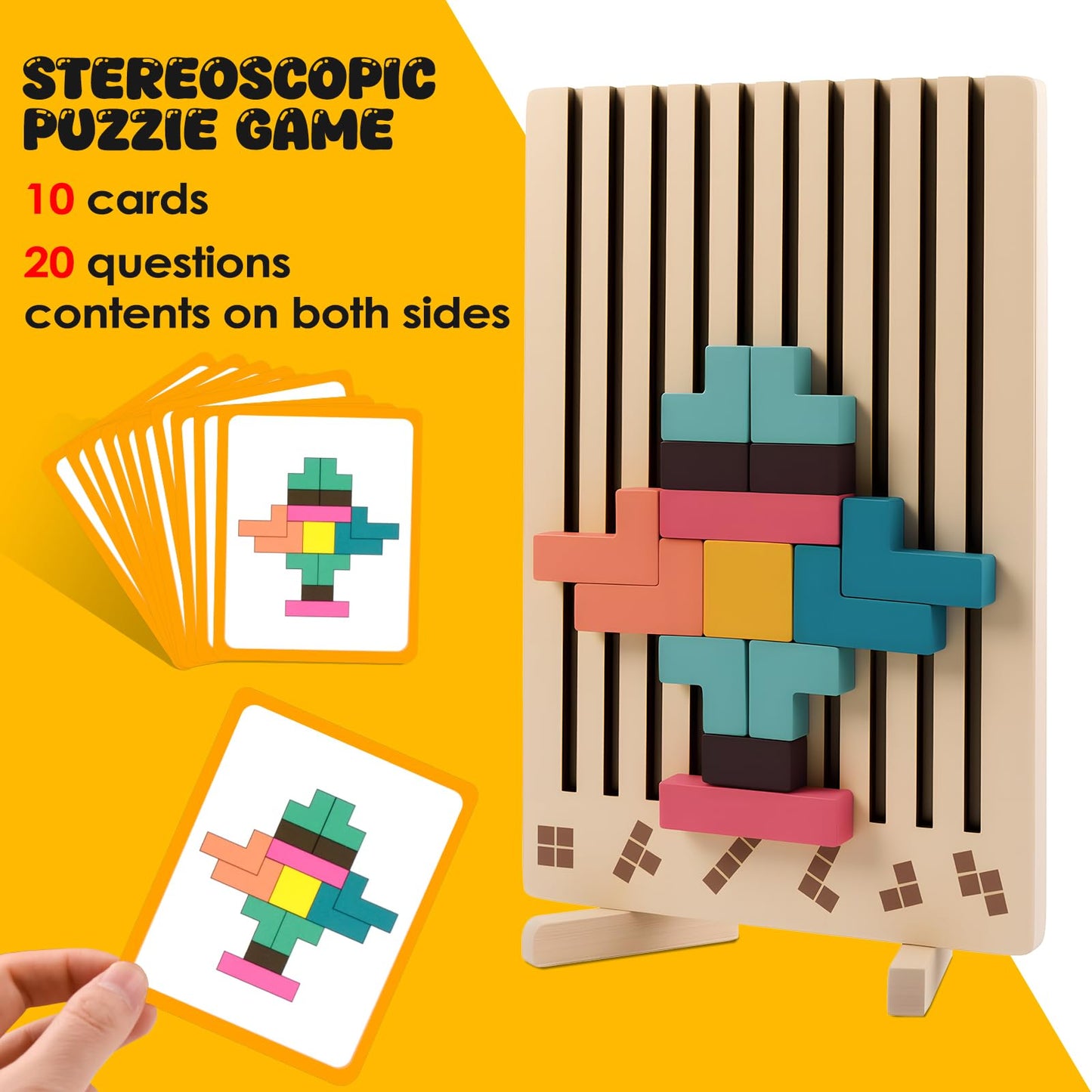 Kiapeak Wooden Stacking Puzzle Toy, 3D Russian Block Puzzle Jigsaw,Montessori Educational Board Game Gift for Boys and Girls, Stacking Blocks Toys for Family Brain Teaser Activity