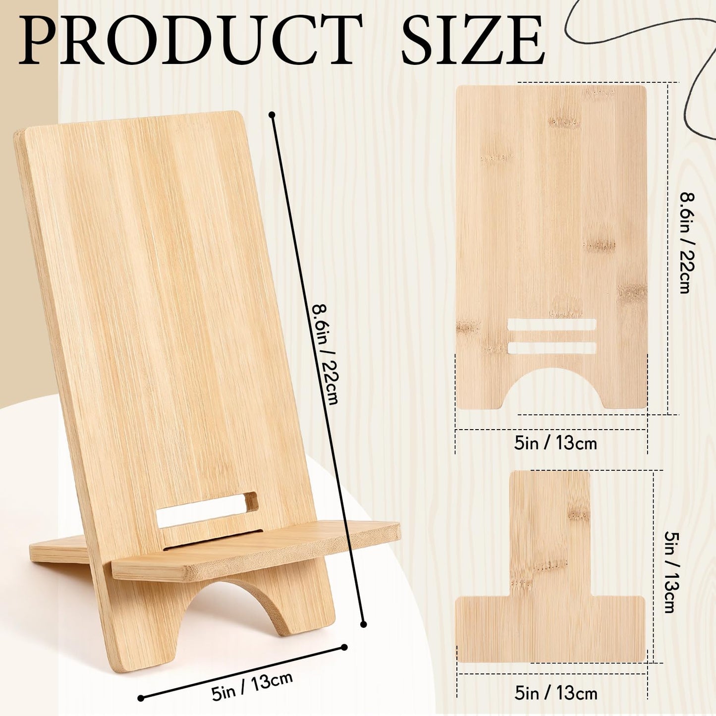 Novabright 6 Pack Adjustable Bamboo Cookbook Stand for Kitchen Counter 8 x 5 Inch Wooden Cookbook Holder for Recipe Book, Tablet, Reading, Desk Magazine Display Rack for Home Office Kitchen