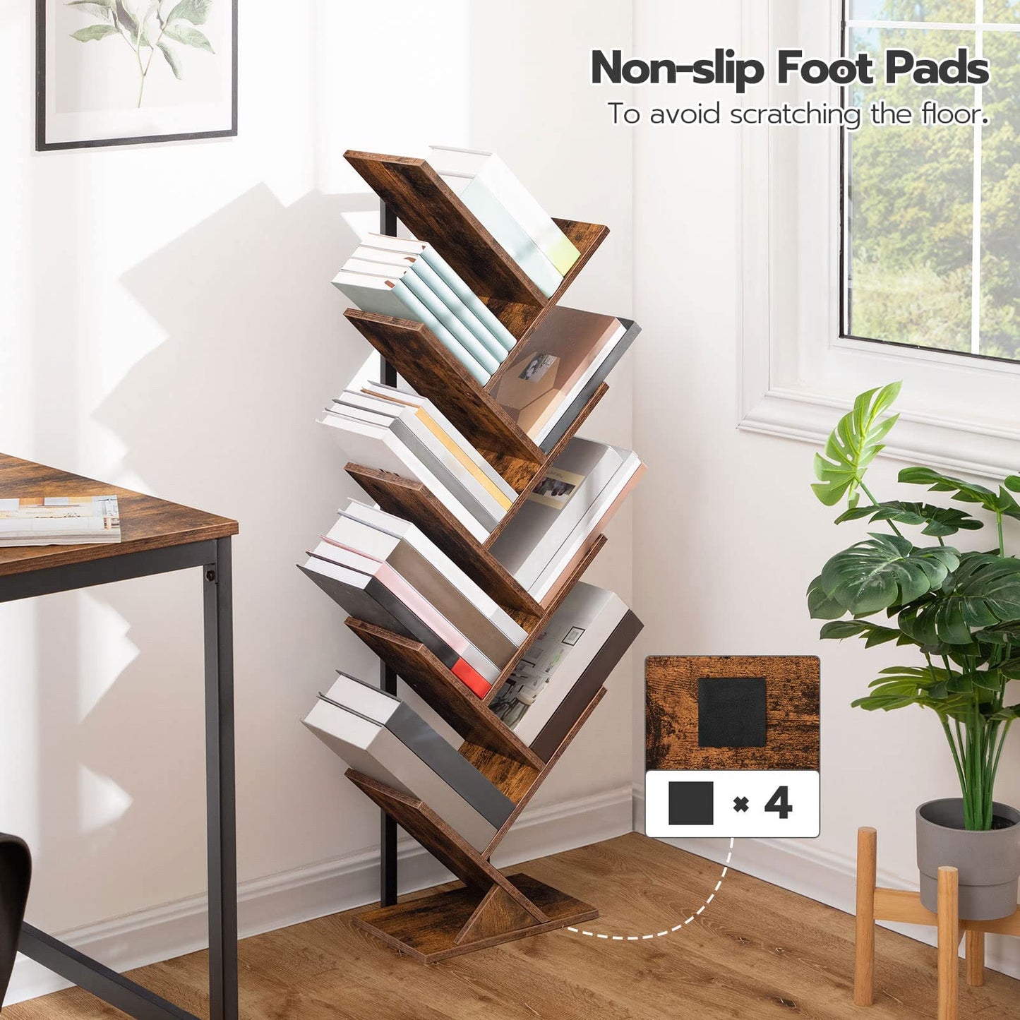 HOOBRO Free Standing Towel Rack and Tree Bookshelf Bundle, Drying and Display Rack with Shelf, loor Standing Storage Rack, for Display of CDs, BF02LB01-BF08SJ01G1