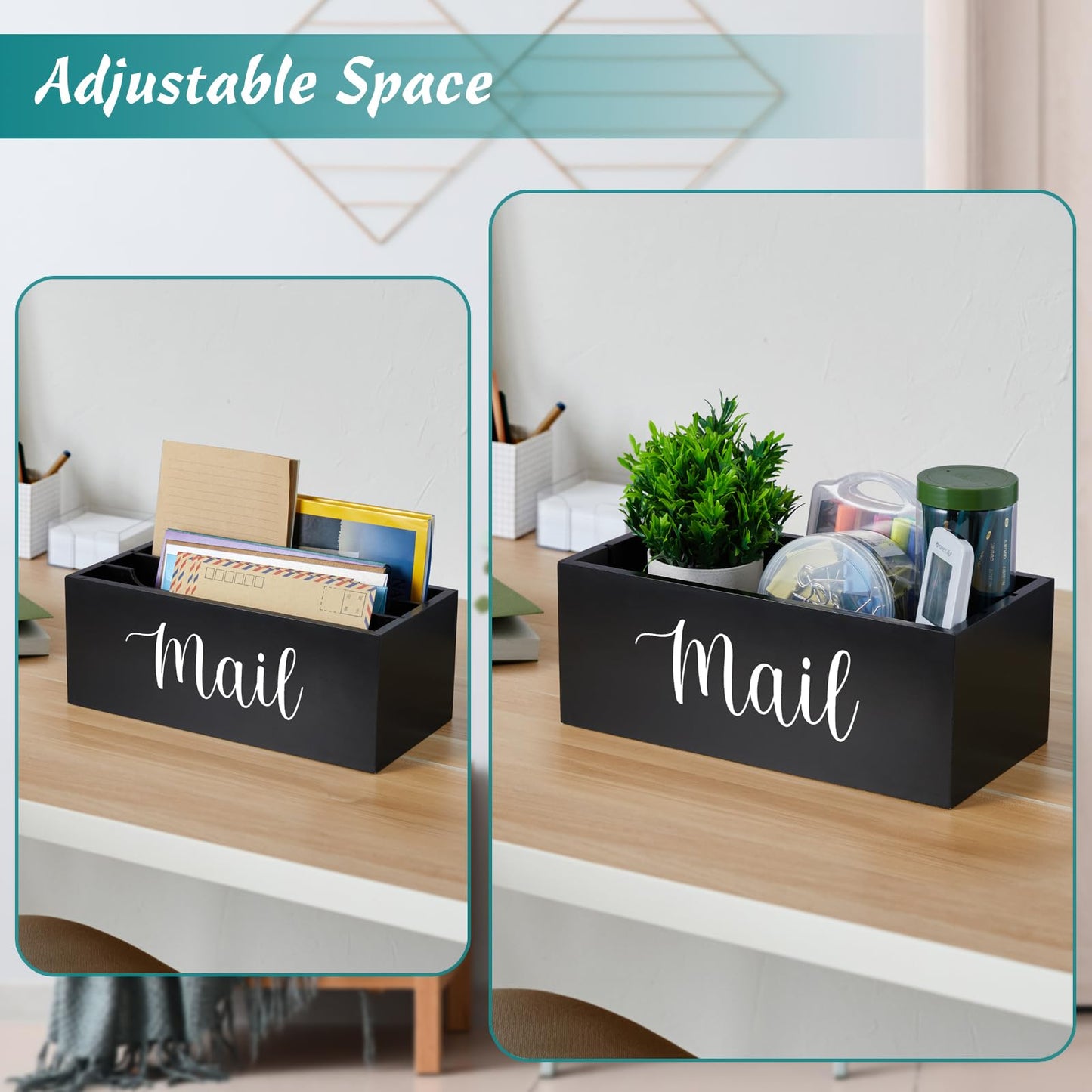 DRASTAR Mail Organizer Countertop, Wooden Mail Holder with 3 Slots, Desktop Mail Organizer, Black Mail Sorter for Home Office Accessories