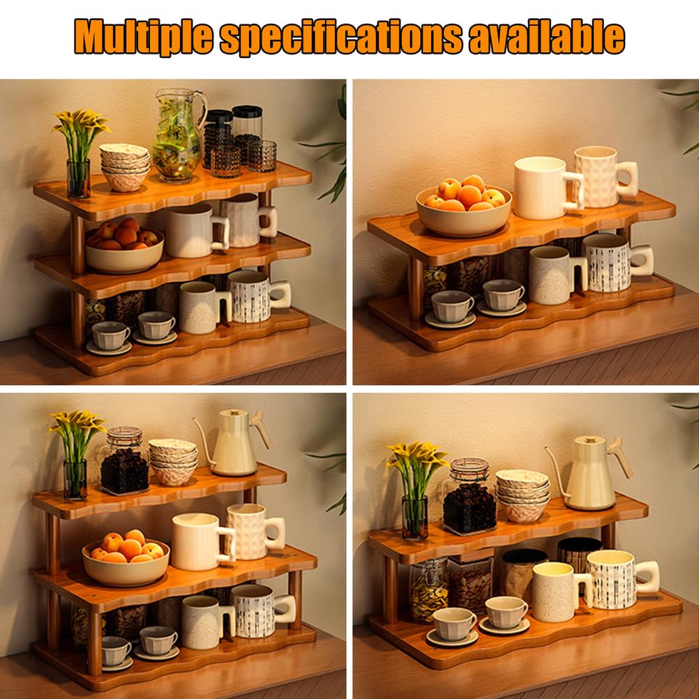 STEHEMO Wooden Mug Holder Countertop, Coffee Station Organizer, Counter Shelf for Tea Coffee Bar Accessories, Matcha Stand, Cup Display, Kitchen Condiment Storage Rack,3tier,19.69IN