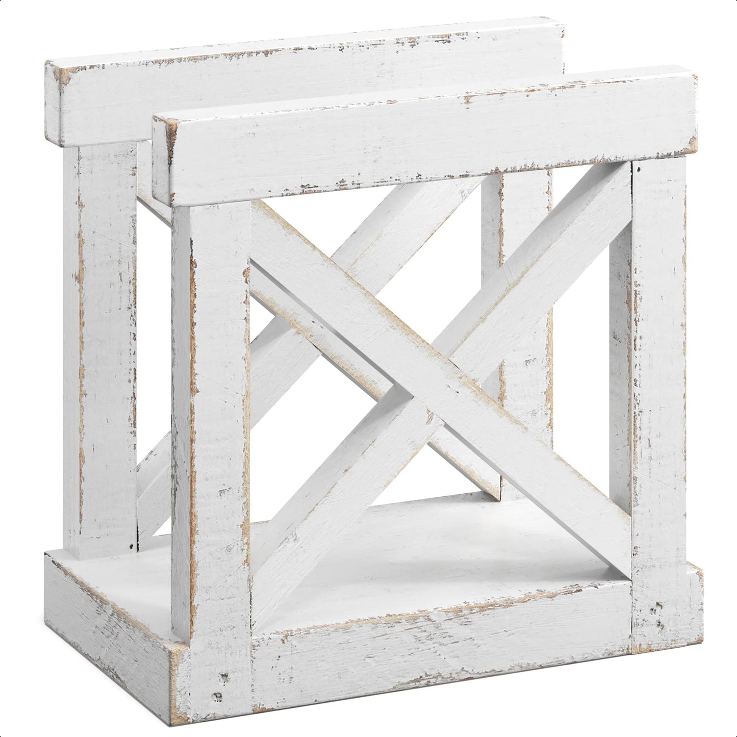 Barnyard Designs Farmhouse Napkin Holder for Table - Vintage Rustic Distressed Wooden Napkin Holder Dispenser for Kitchen, 5.5" x 5.5" (White)