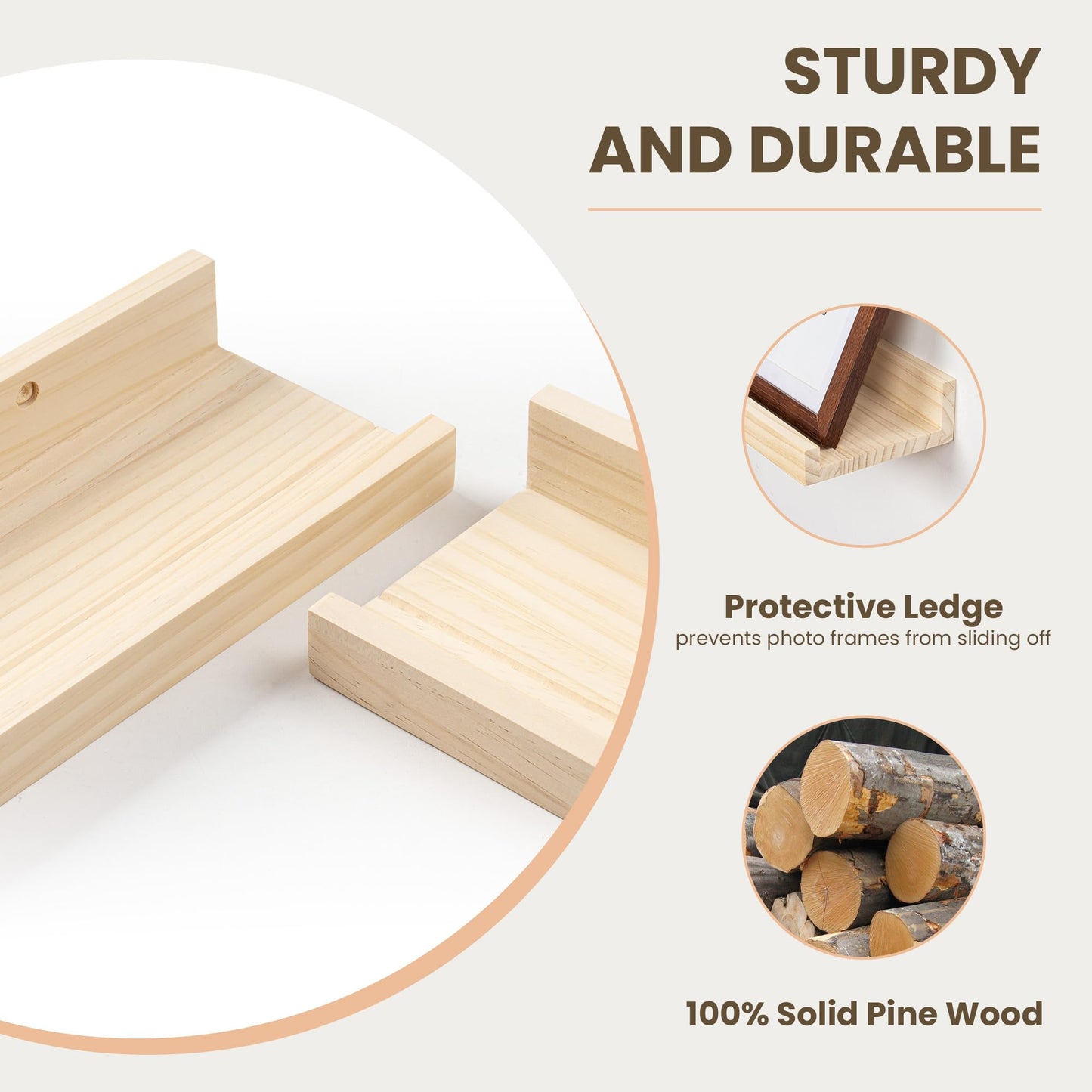 Fun Memories Picture Ledge Shelf, Pine Wood Floating Shelves Set of 2, 36 inch Nursery Book Shelves, Photo Ledge Book Shelves Wall Mounted for Living Room Kids' Room Bedroom - Natural