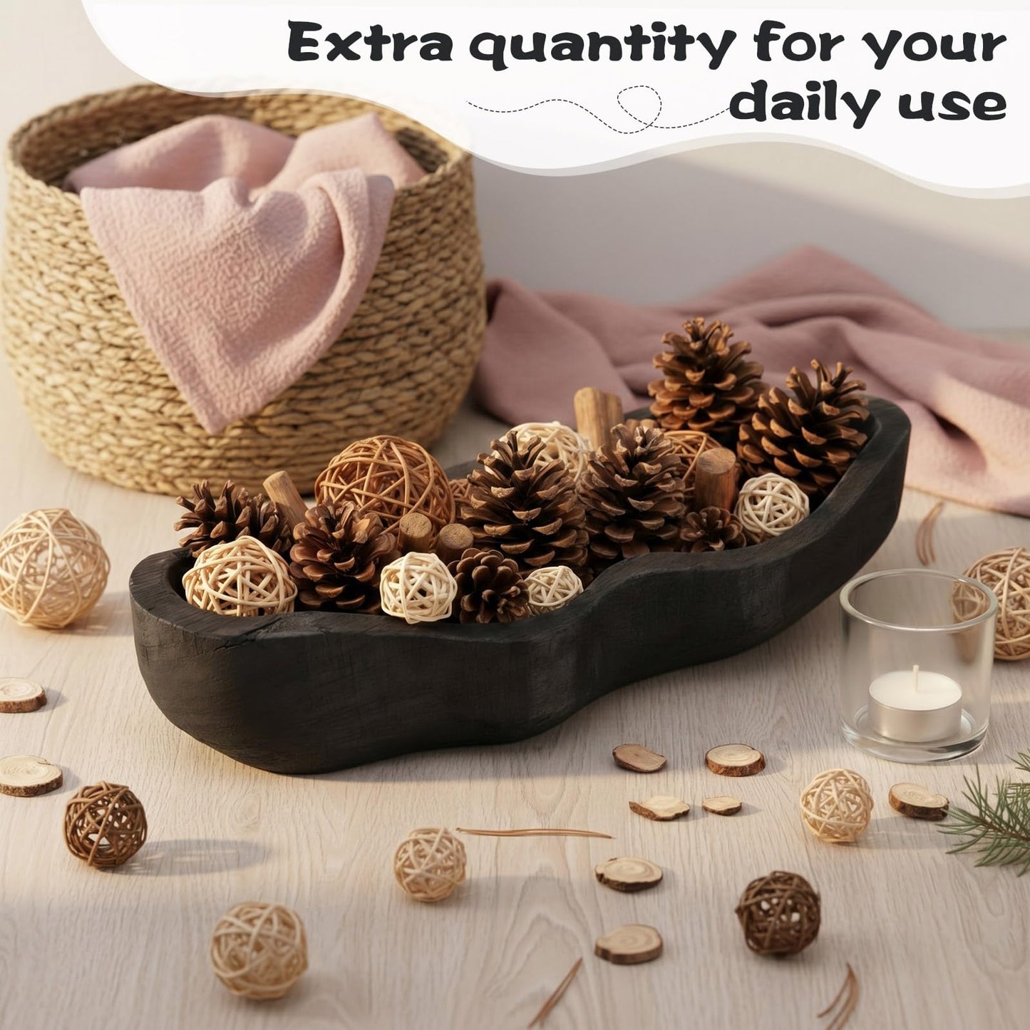 Nuogo 1 Pack 16 Inch Wavy Edge Dough Bowl Large Size Wood Rustic Dough Bowl Decorative for DIY Farmhouse Home Supplies Kitchen Decoration(Black)