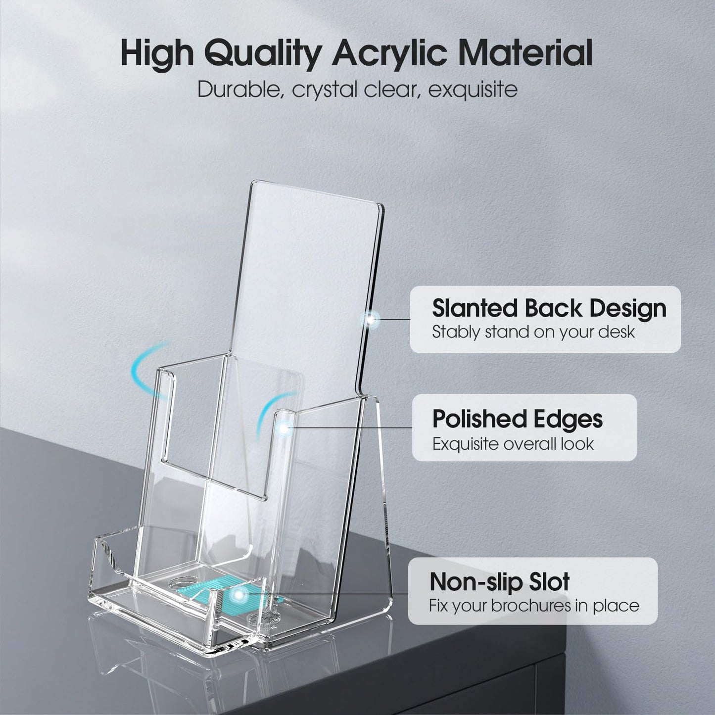 MaxGear Brochure Holder 4x9 inch with Business Card Organizer, Acrylic Literature Display Stand Clear Plastic Flyer Holder Wall Mount or Countertop Use for Pamphlets, Booklets, 6 Pack