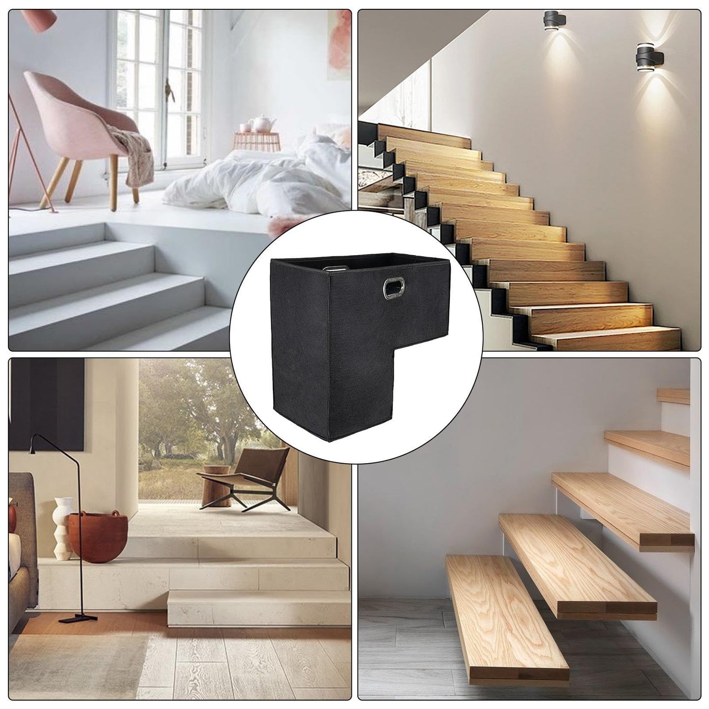 Stair Step Basket - Stair Storage Organizer, Space Saving Stair Step Storage | Laundry L Shaped Organizer Basket, Multipurpose Stair Storage Basket For Blankets Clothes Books Socks Toys