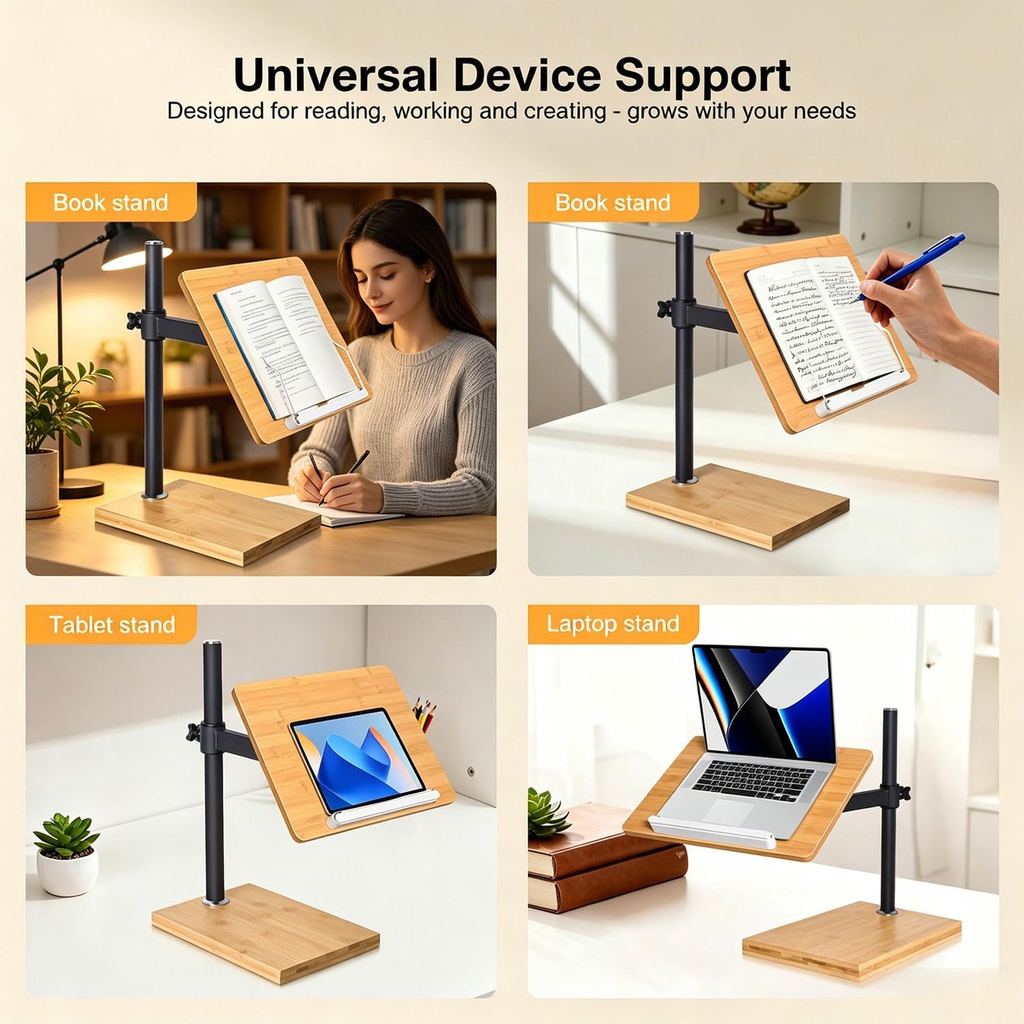 Coslony Adjustable Laptop Stand with Wood Platform and Sturdy Base, Height Adjustable Desk Mount for Laptops (Large)