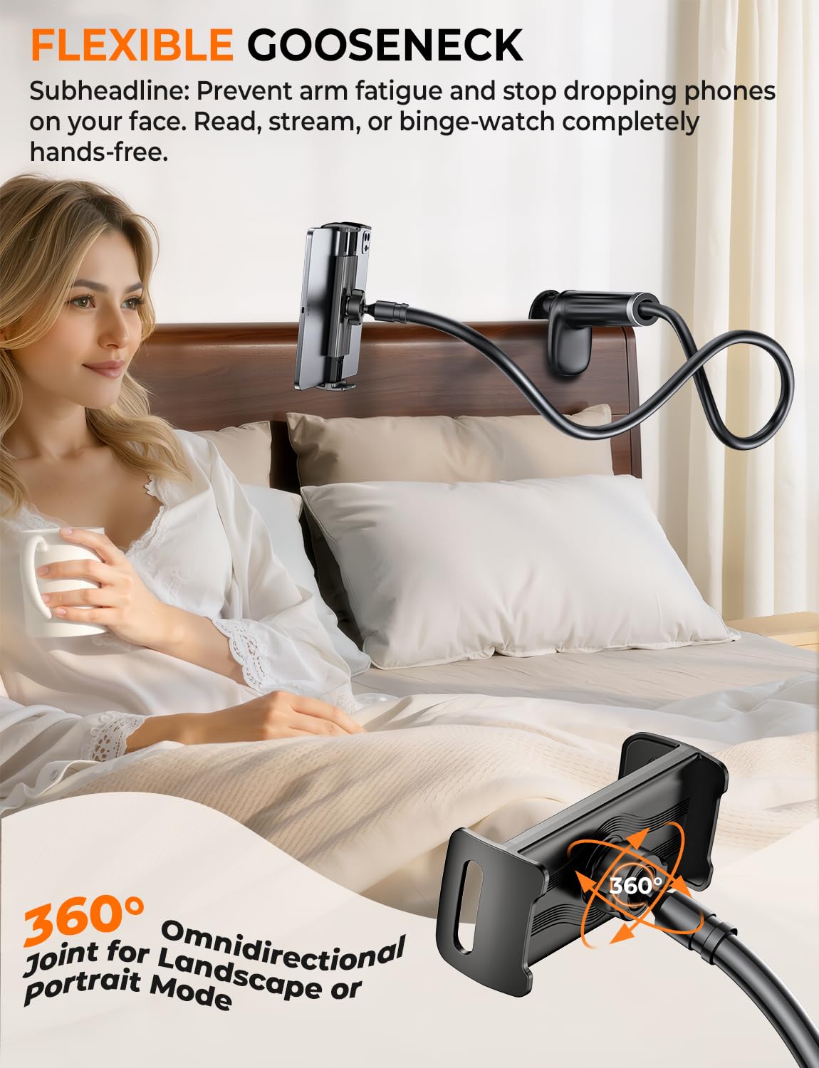 Mumay 42" Long Arm Tablet Holder for Bed with 360° Rotating Base: Flexible Gooseneck Stand Compatible with iPad Pro Air Mini | Kindle | Switch & Other 4–13" Devices