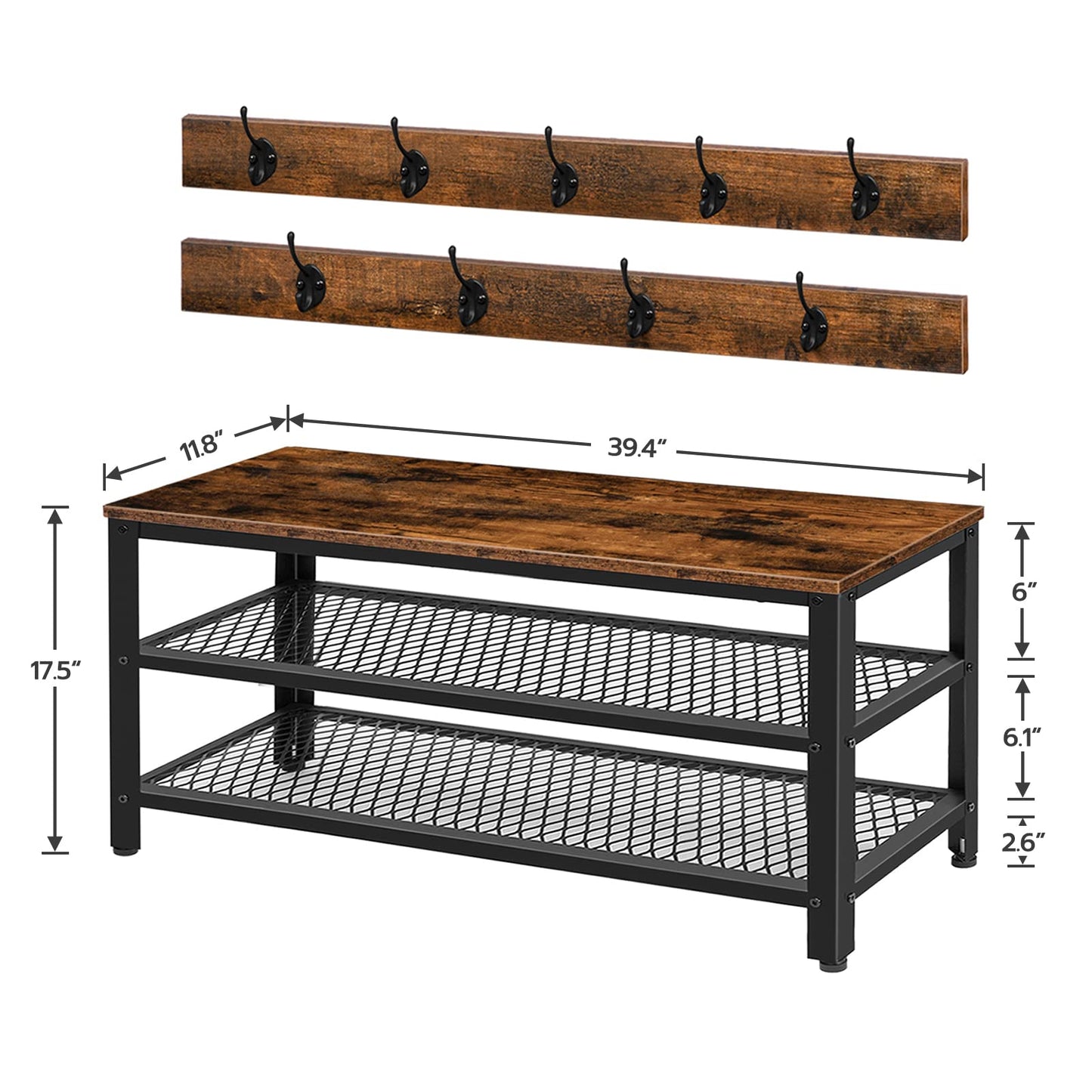 HOOBRO Extra Large Hall Tree with Shoe Bench and Coat Rack, Wood and Metal, 39.4"L x 14"W x 71.7"H