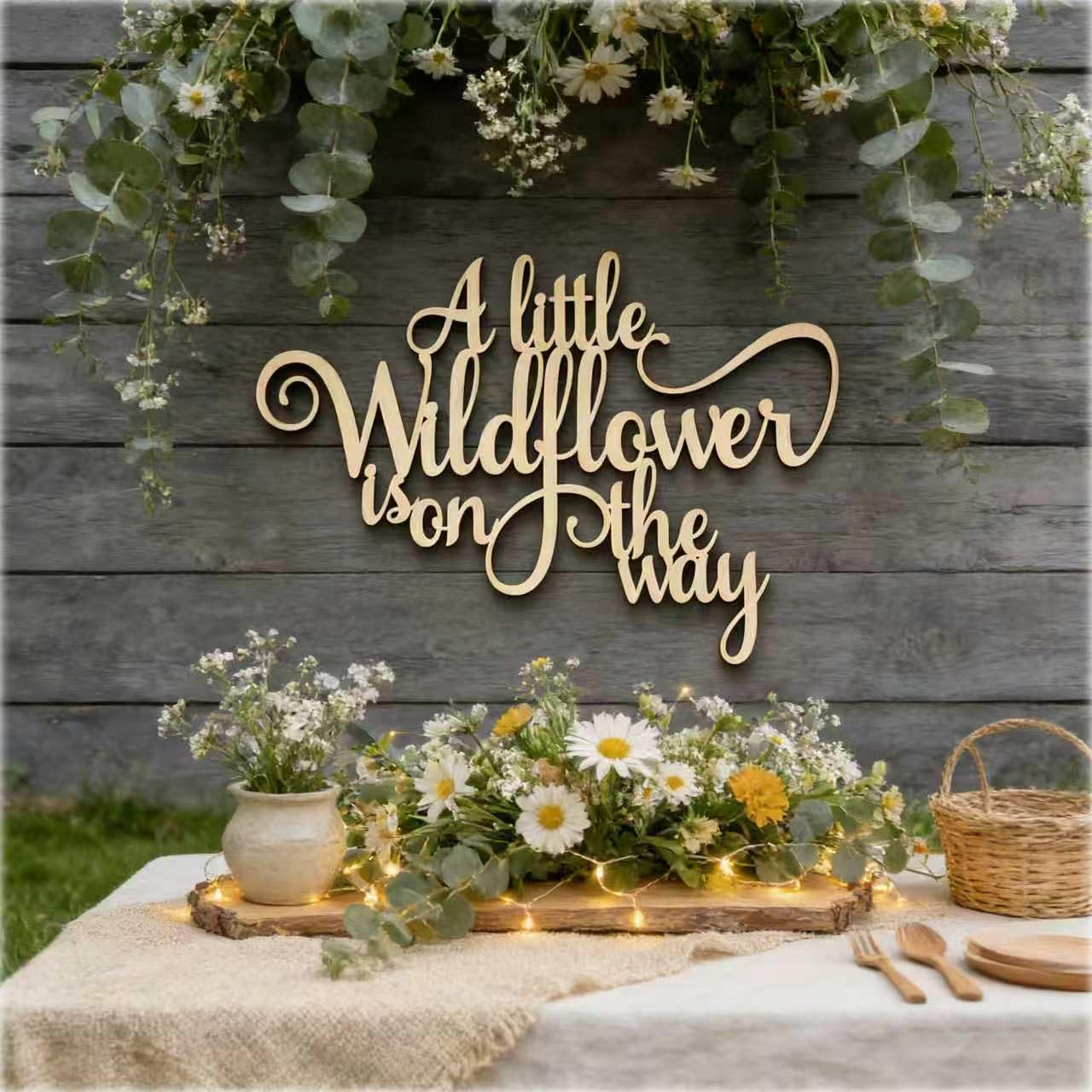Wooden"A Little Wildflower is on The Way"wall Sign, Baby Shower Welcome Sign,Newborn Shower Yard Sign,Gender Reveal Boy/Gril Welcome Sign,Nursery Wall Decor,Photo Booth Props Door Decorations