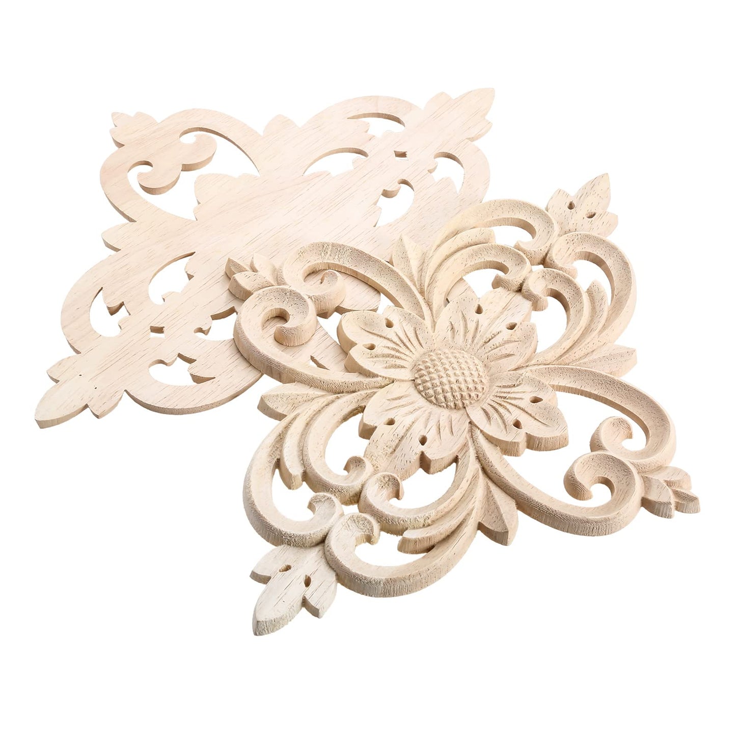 MUXSAM Rhomb Wood Carved Appliques Furniture Onlays, Unpainted Wooden Rosette Decals Center Decor for Door Wall Closet Cabinet Dresser Drawer Crafts Project(1-Pack, 25x20cm/9.9"x7.9")