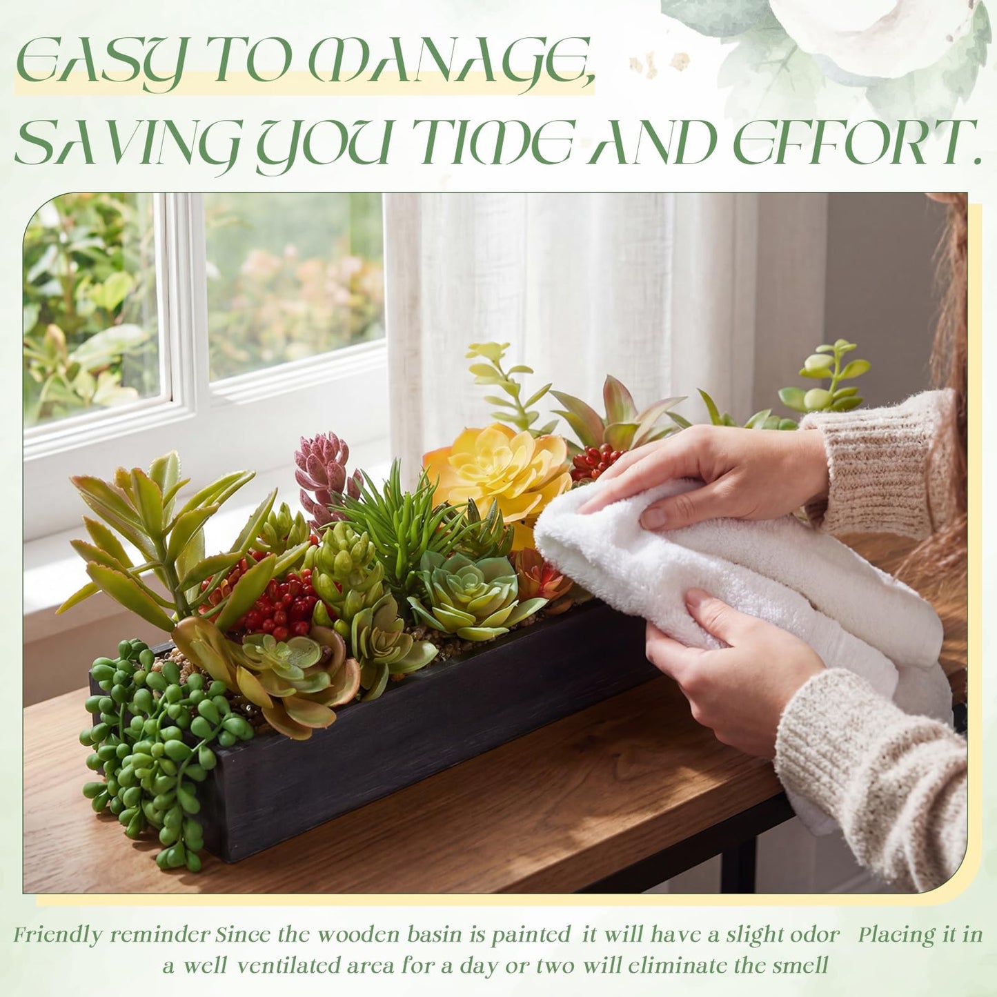 Canlierr Artificial Succulent Arrangement 16 Inch Faux Succulents Plants in Black Rectangular Wooden Pot Faux Potted Plants for Table Centerpiece Window Sill Greenery Decor
