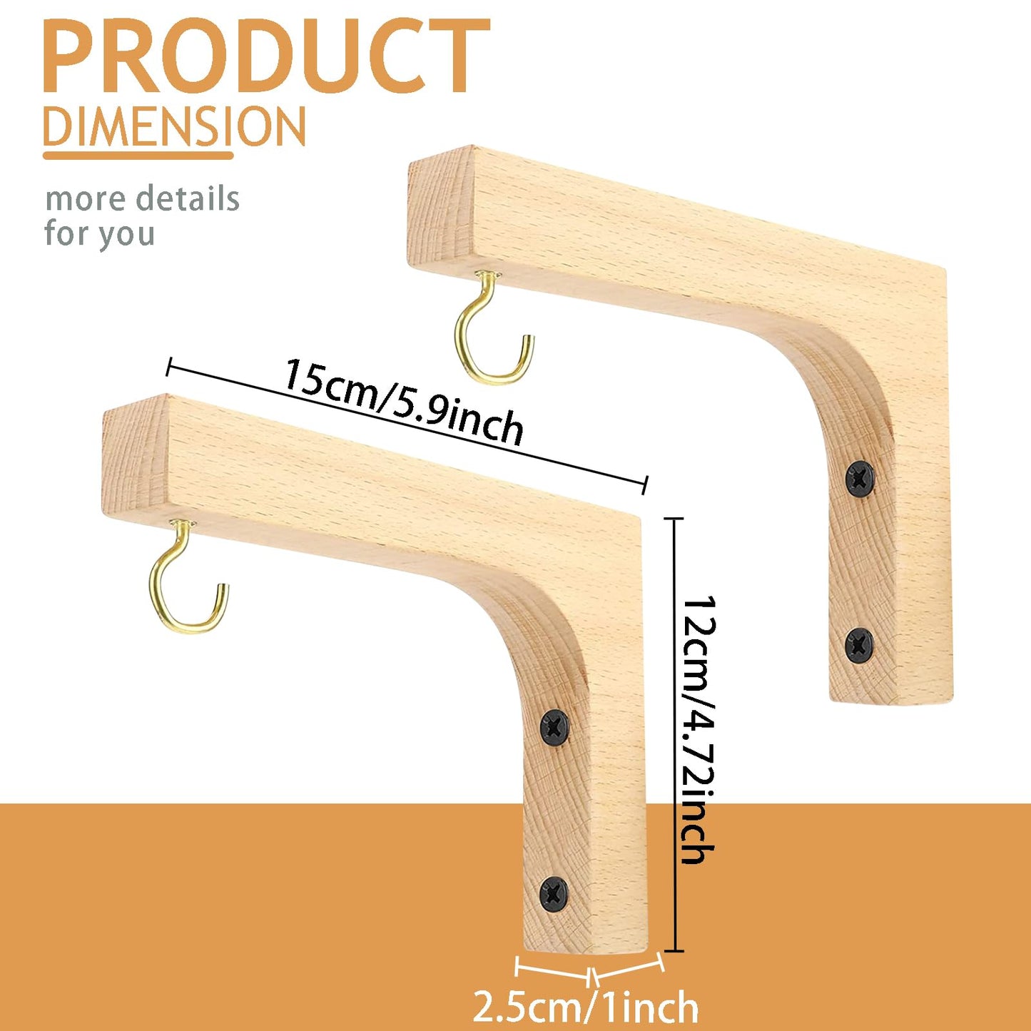 Upriver 2 Pack Wooden Plant Hanger Hooks, Wall Mounted Hanging Basket Hooks for Indoor Outdoor Flower Pots Wind Chime Lanterns Balcony Patio Garden Decoration