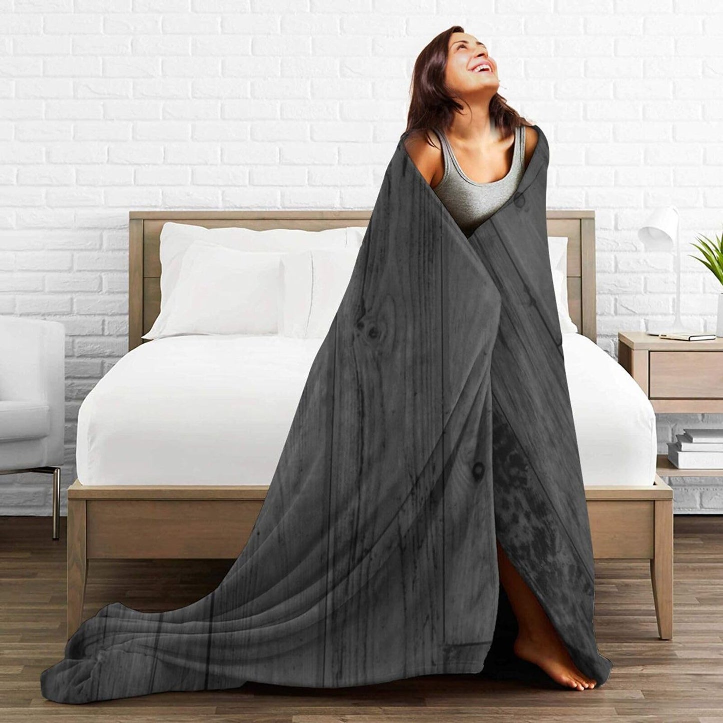 50"X40" Dark Wooden Floorboards Texture Soft Flannel Blanket - Lightweight and Quick Drying, Used for Home, Travel, Camping