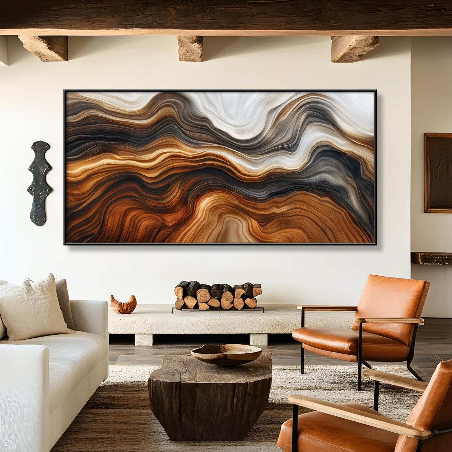 Wood Grain Canvas Wall Art, Tree Ring Canvas Wall Art, Wood Stump Picture Print, Stump Trunk Print Decor, Old Tree Trunk Painting, Modern Nature Decor for Living Room, Bedroom, Kitchen (Gold Framed, 70"x 35"| 180x90cm)