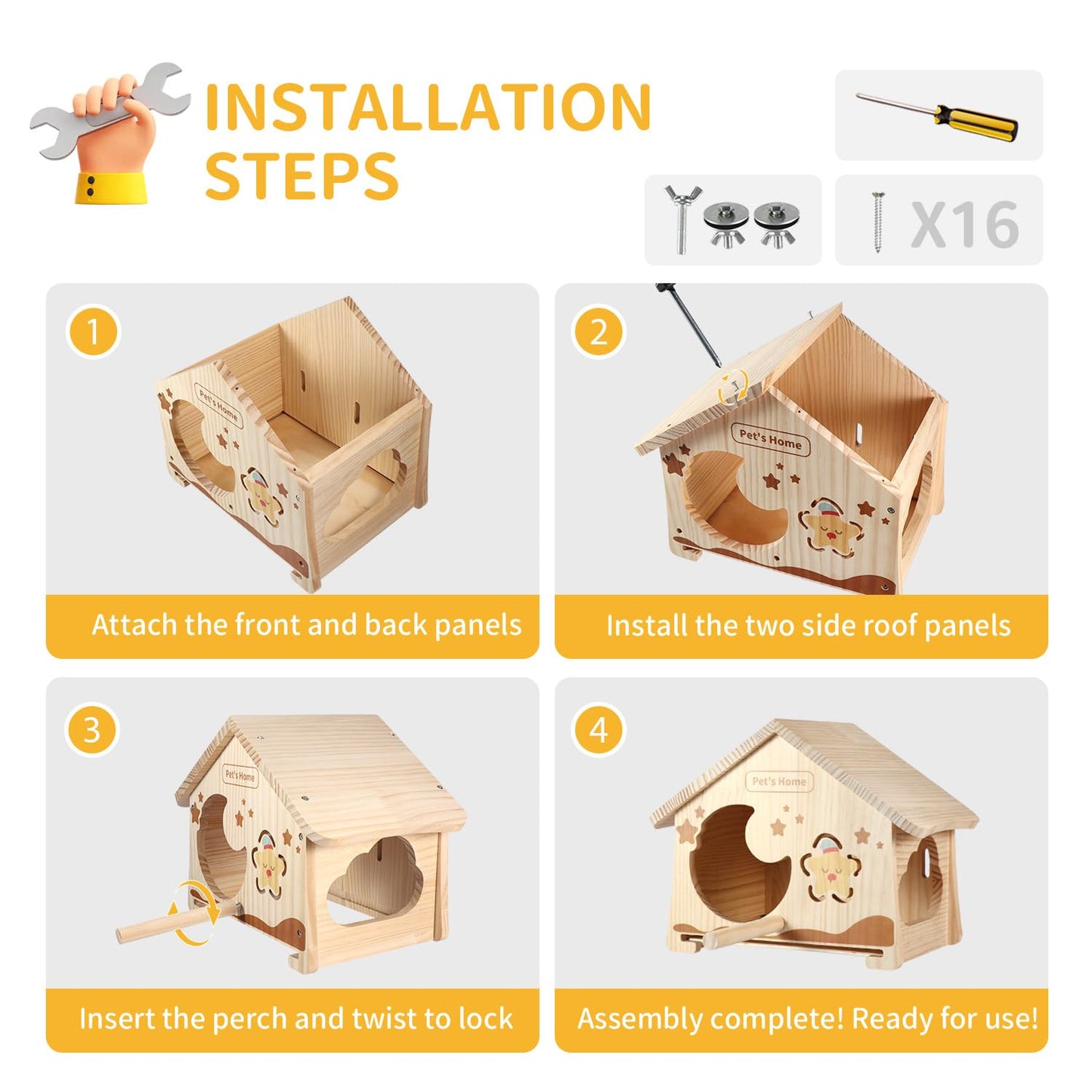 Wooden Bird House with Removable Tray, DIY Paintable Birdhouse for Lovebirds Budgies Cockatiels Conures, Cozy Bird Nest for Indoor Outdoor Use (Wood Tray (Standard))