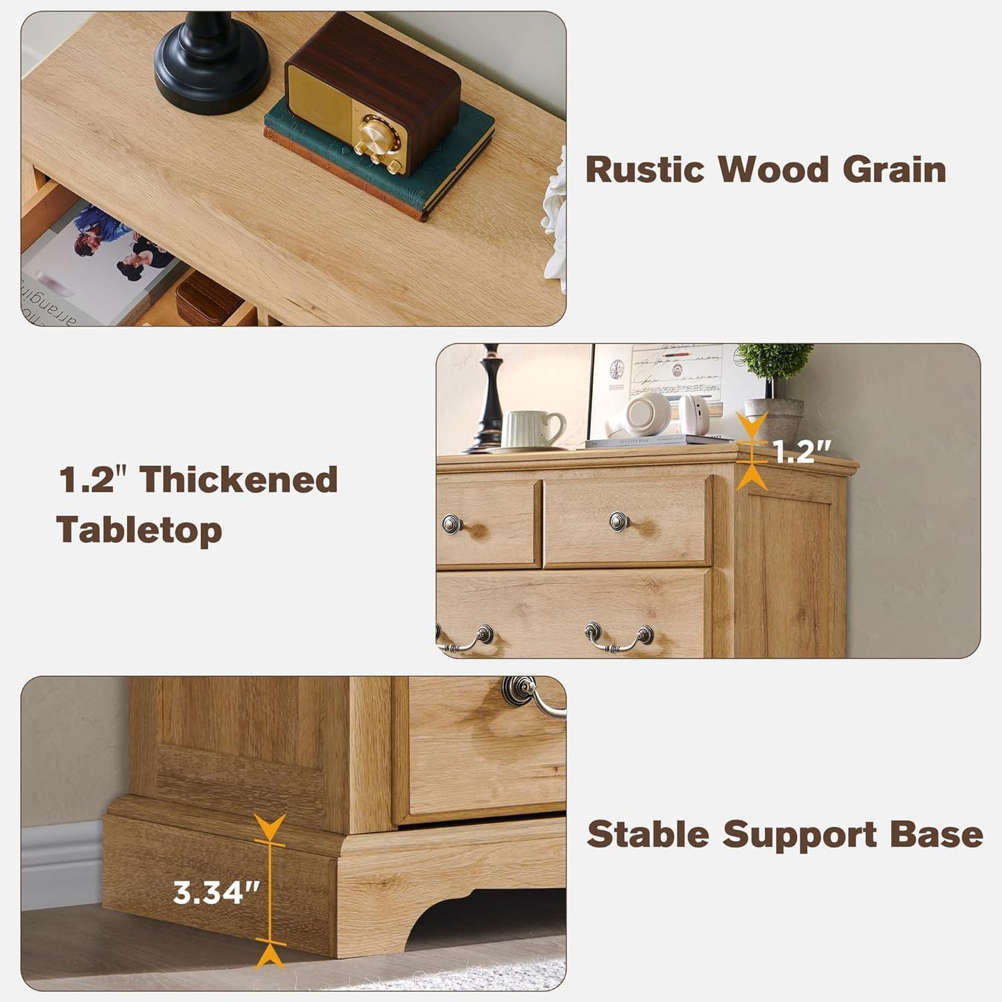 T4TREAM 54" Wide 7 Drawers Dresser Chests for Living Room, Natural Oak