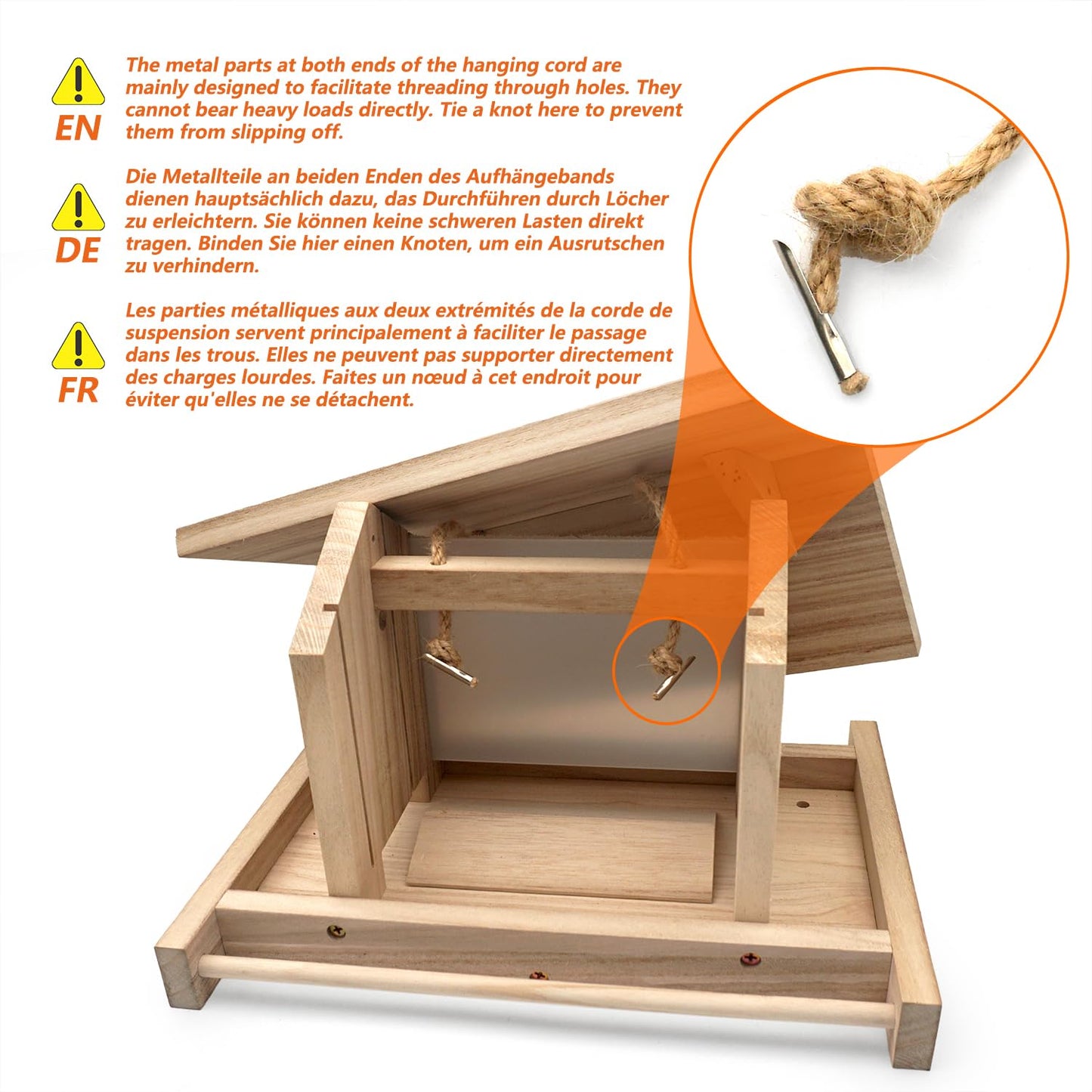 Zeqeey Hanging Wooden Bird Feeder, Outdoor Large Capacity Wood Birdfeeder for Feeding Outside Garden Wild Birds Finches Robin Sparrow Blue Jay Chickadees