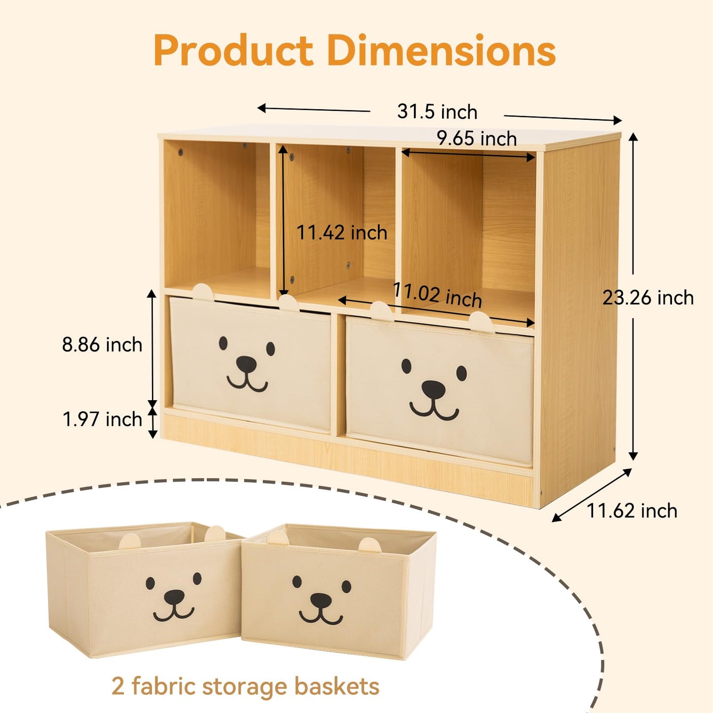 OgiOgi Montessori Shelf,Wooden Kids Storage Organizer for Toddlers,5-Section Storage Cabinet,2-Shelf Bookcase,Book Shelf for Kids Rooms, Book Storage Display for Bedroom Classroom(Nursery-Burlywood)