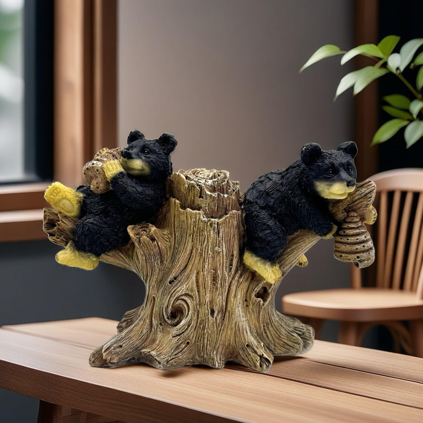 SHTWX 2 Black Bears on Branch Statue Figurine Sculpture Resin Collectible Gifts for Bear Lover Office Home Decor Desk Accessories Decoration Garden Figurines Outdoor Decor
