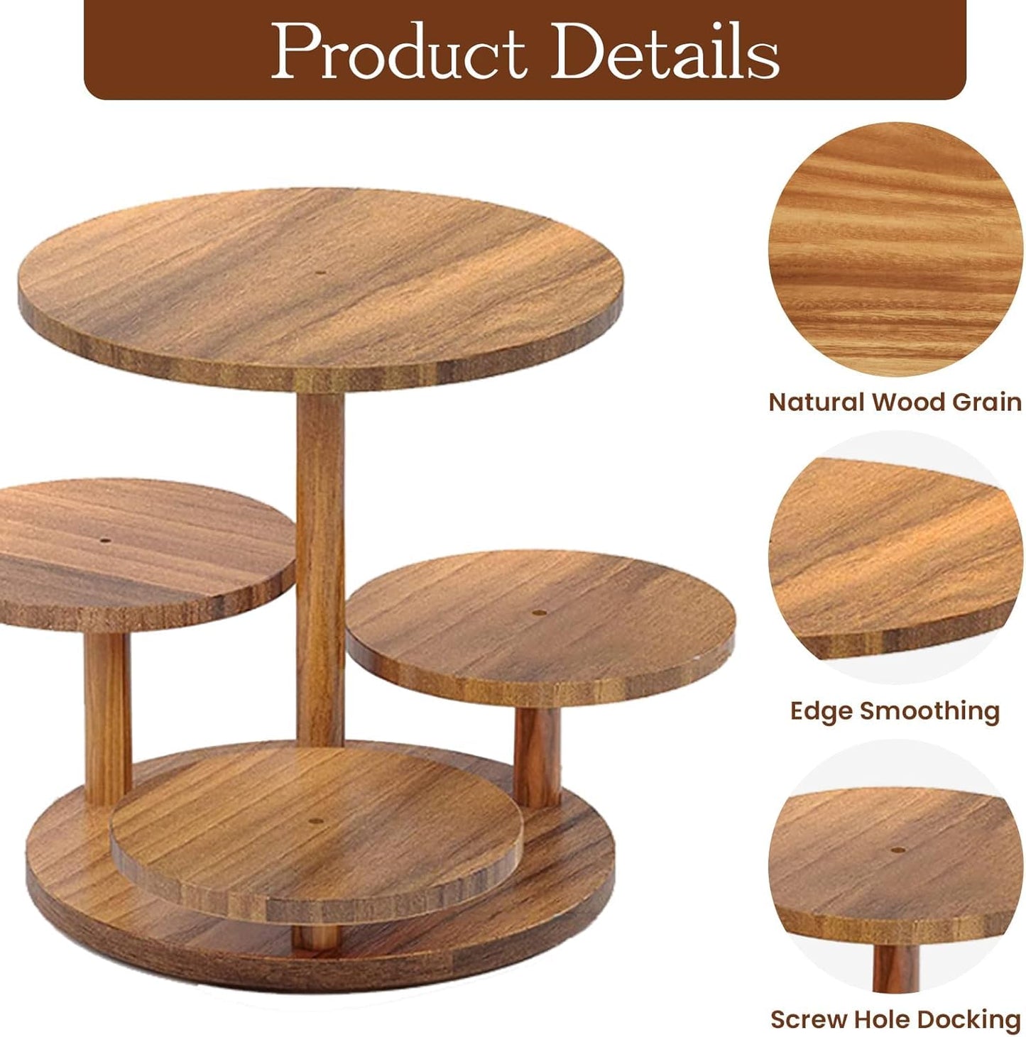 Voittozege 4 Tier Round Wood Cupcake Stand, Large Capacity Dessert Table Display Tower with Flower Shape, Rustic Farmhouse Tiered Tray Decor for Wedding and Birthday, Holds 50 Cupcakes