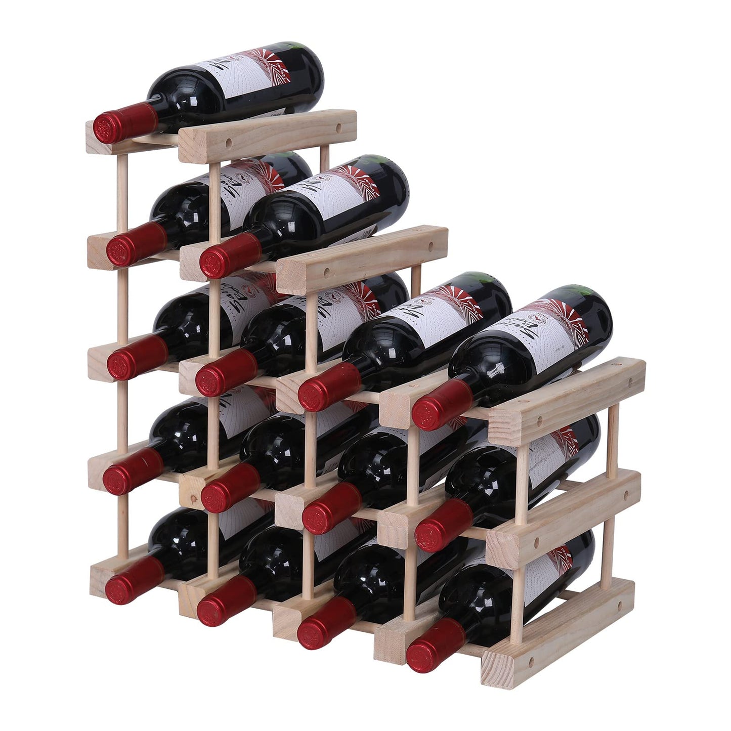 FDHUIJIA Wine Rack Small countertop Cabinet Stackable Storage Wooden freestanding Floor Wine Holder (15 Bottles)