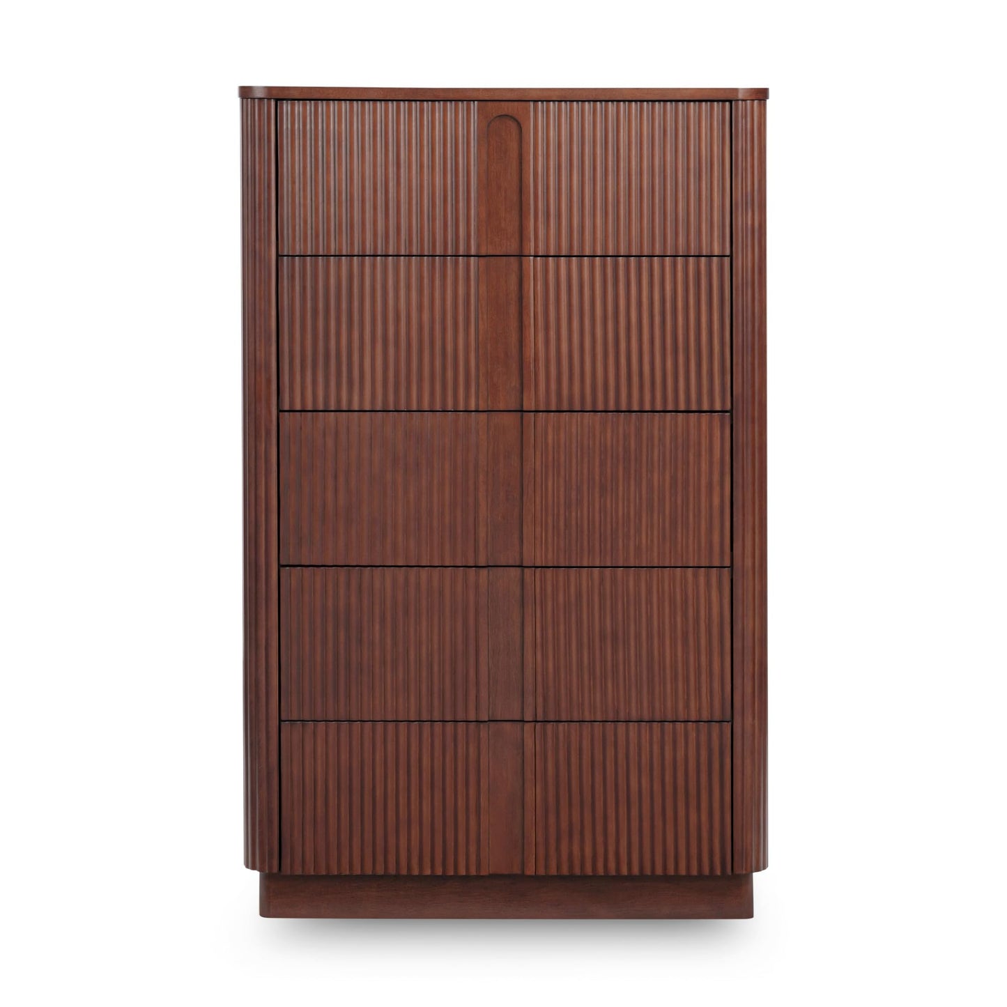 Teamson Home 30'' W Large Storage 5-Drawer Dresser Push to Open Modern Scandinavian with Rounded Edges and Reeding Pattern Bedroom Furniture Clothing Chest in Warm Walnut Finish