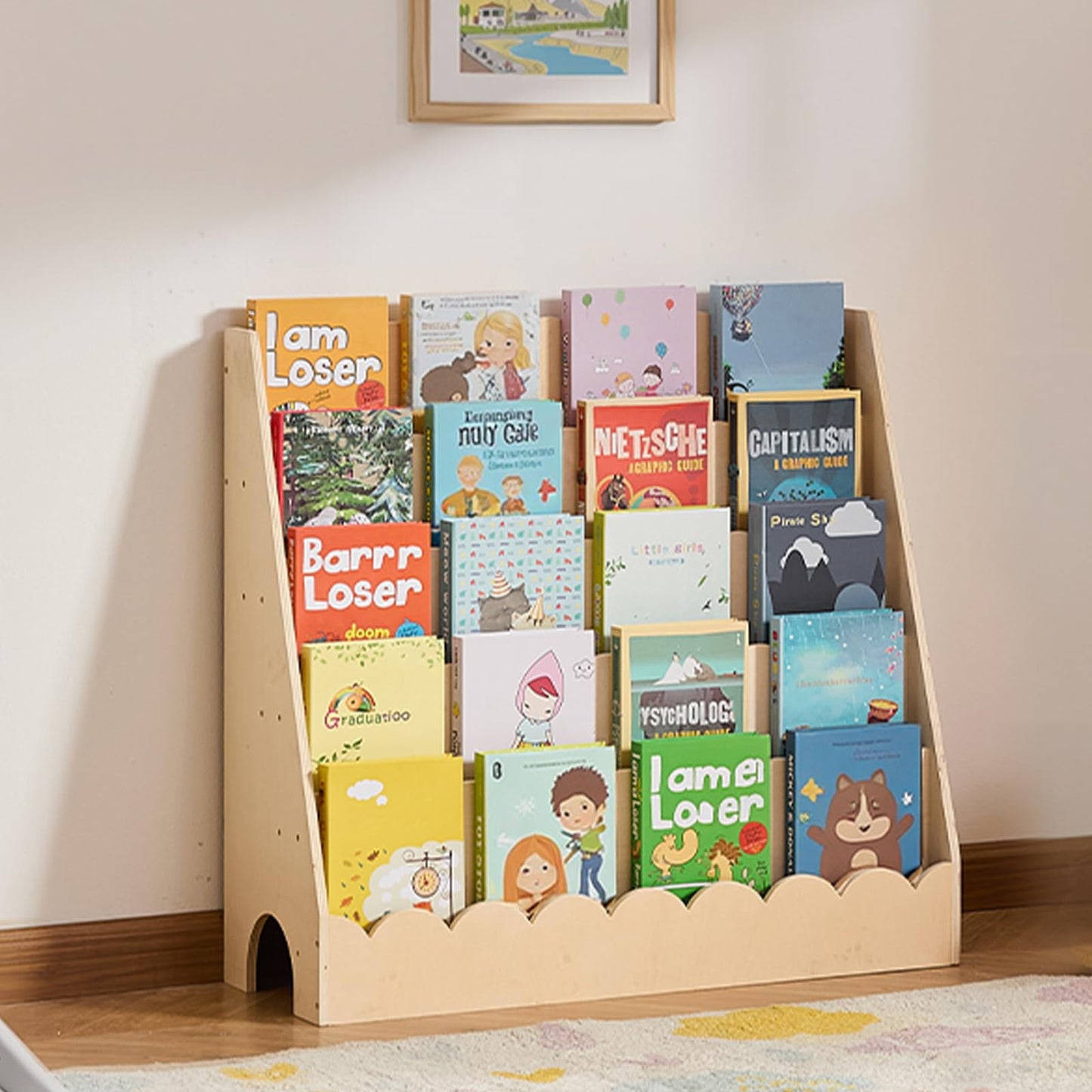 VEVOR 5-Tier Montessori Bookshelf, Scalloped Kids Bookcase, Wooden Book Shelf, Daycare Furniture Display Bookshelf for Bedroom, Living Room, Entryway, Nursury, Preschool