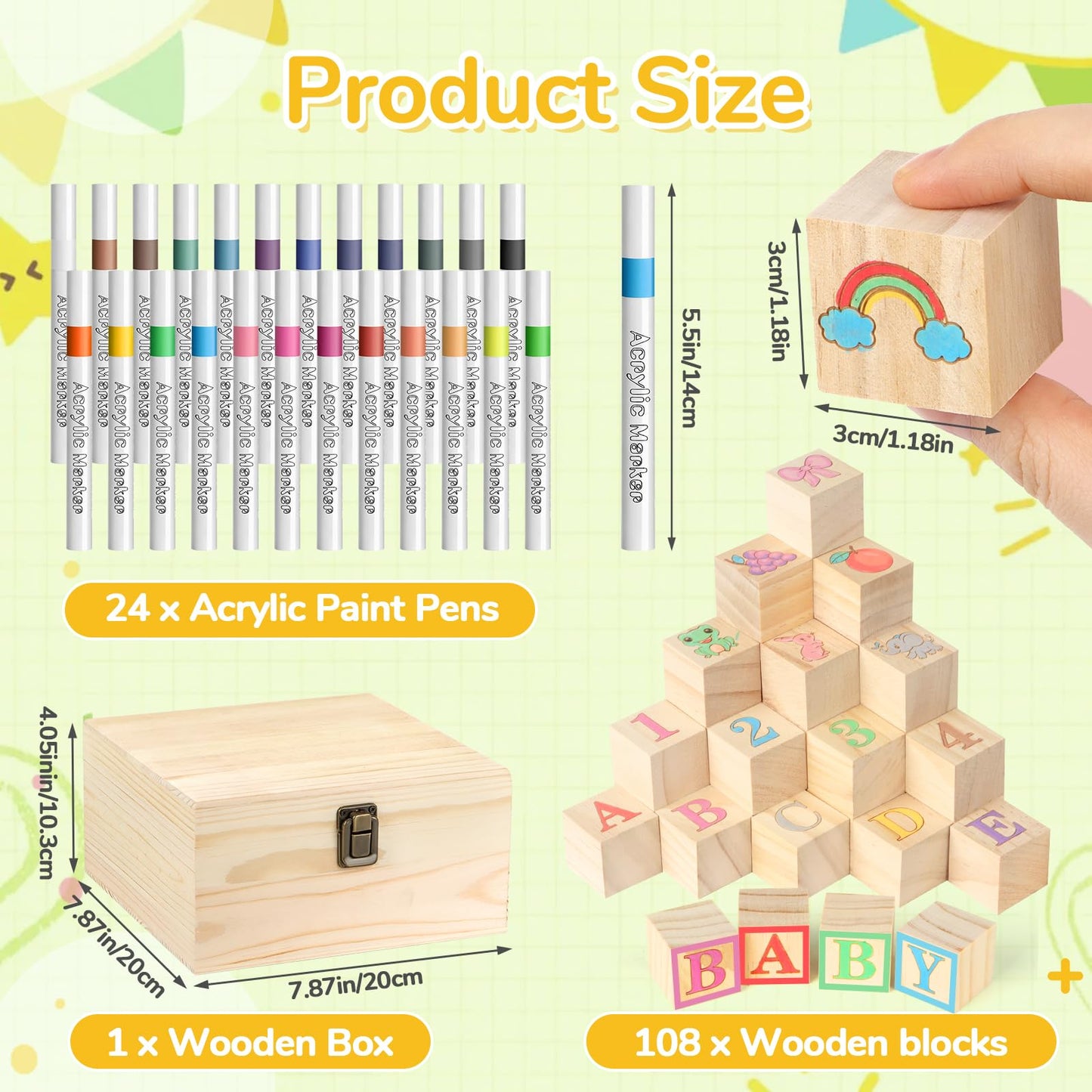 Nyxuso Baby Shower Games Blocks Set, 134 Pcs Wooden Blocks Kit for Baby Shower Party Gender Reveal Party Decorations(Green)