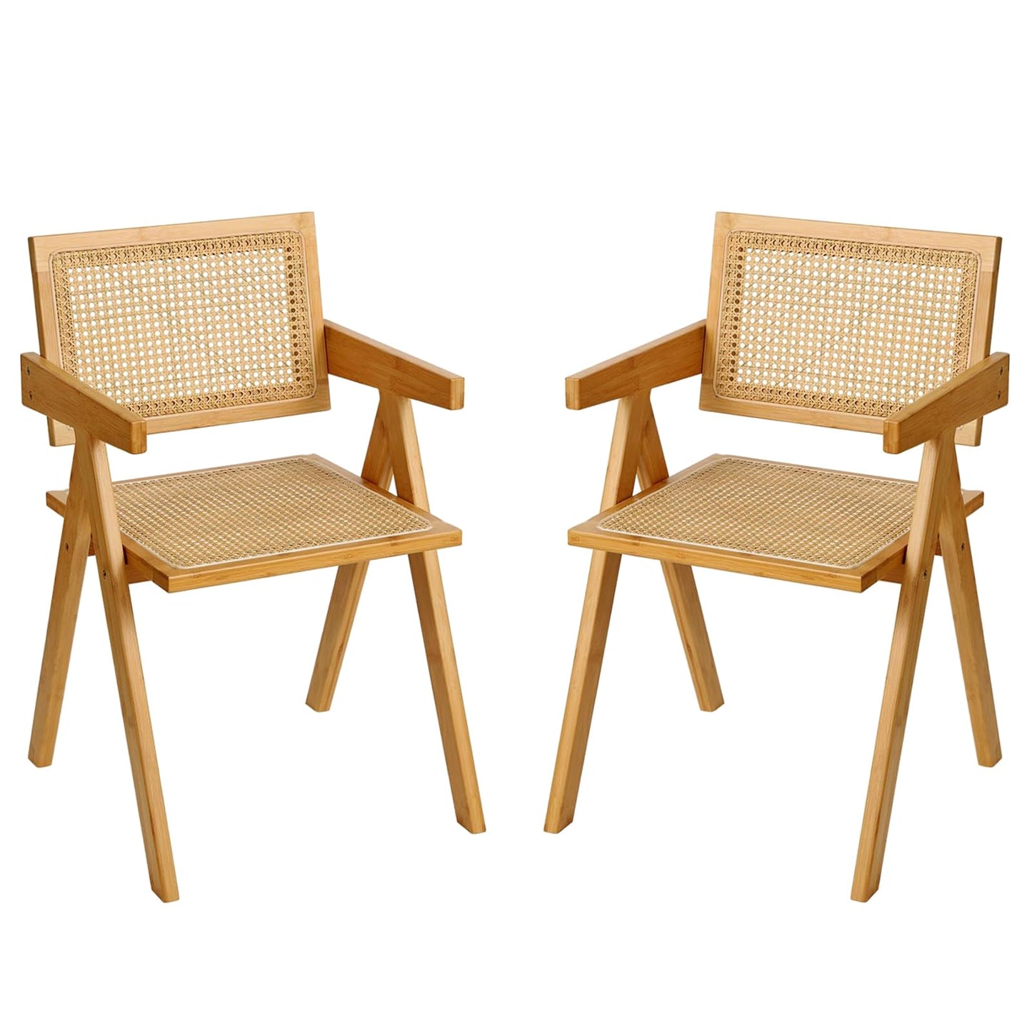 Furlide Rattan Dining Chairs Set of 2, Modern Mid Century Accent Chairs, Comfy Armchairs, Outdoor Rattan Chairs with Armrest for Bedroom Living Room Reading Room Dining Kitchen