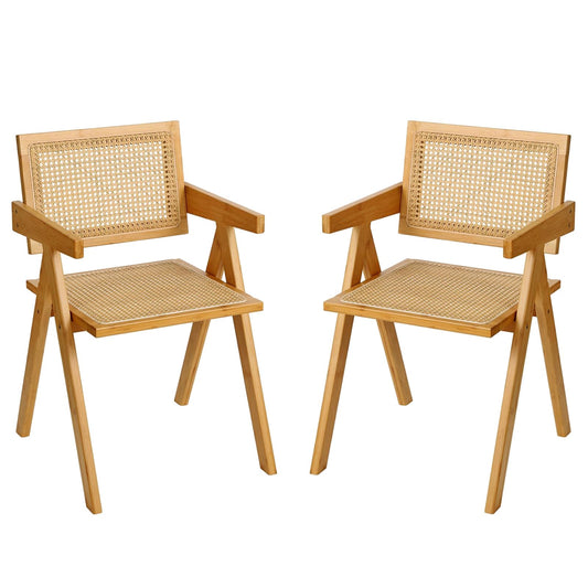 Furlide Rattan Dining Chairs Set of 2, Modern Mid Century Accent Chairs, Comfy Armchairs, Outdoor Rattan Chairs with Armrest for Bedroom Living Room Reading Room Dining Kitchen