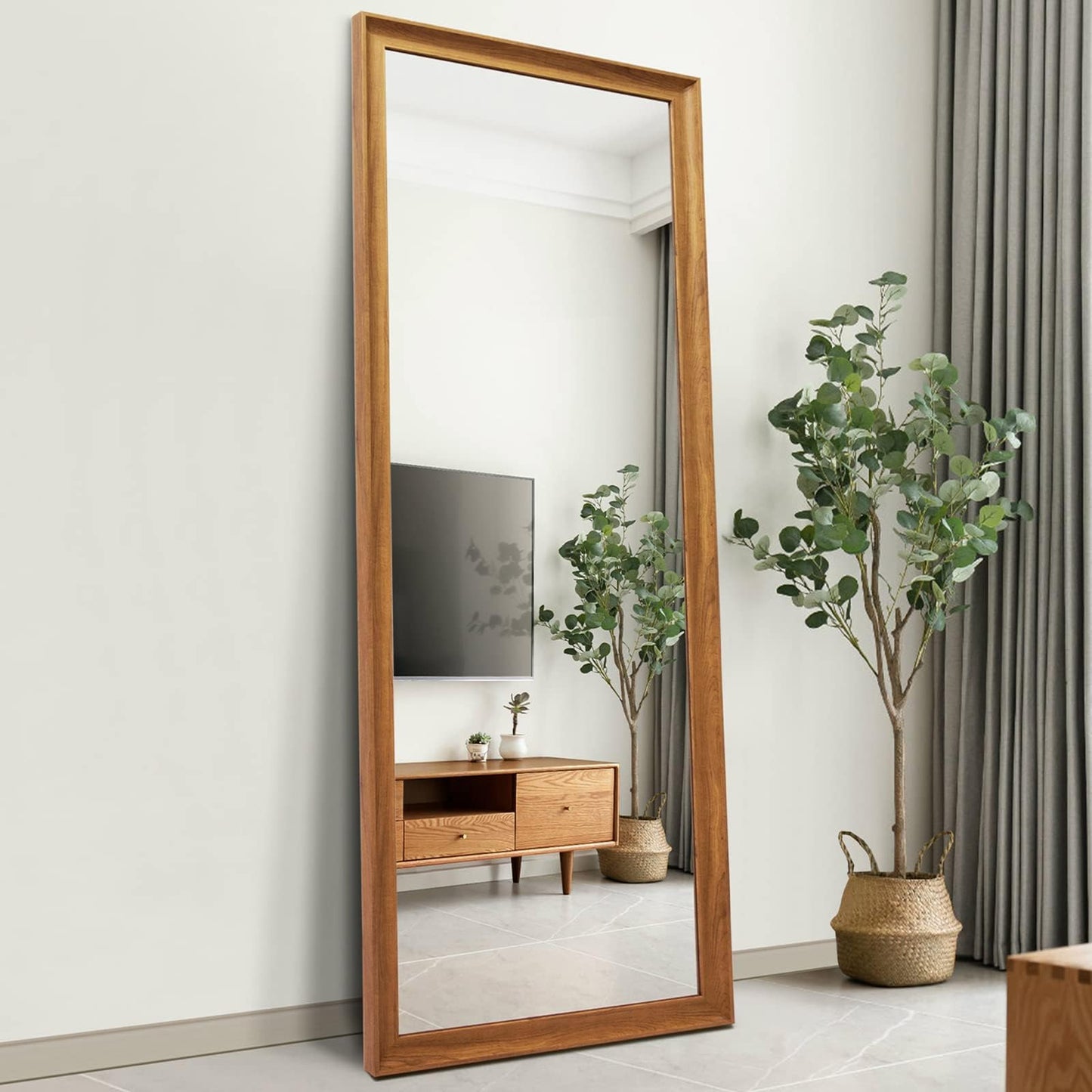 TheiaMo Full Length Mirror Wood Frame, 65x22in Floor Mirror Wall Full Body Mirror with Standing, Leaning Hanging for Bedroom,Living Room, Large Wooden Frame, Dark Wood