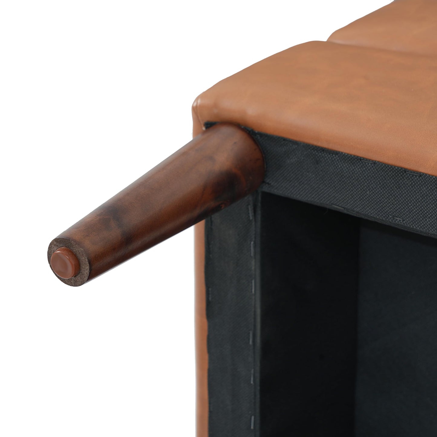 Christopher Knight Home Dalla Faux Leather Ottoman Coffee Table, Small Living Room Sofa Footrest, Wooden Rectangular Ottoman Footstool, Guest Extra Seat, Tan Brown+Walnut