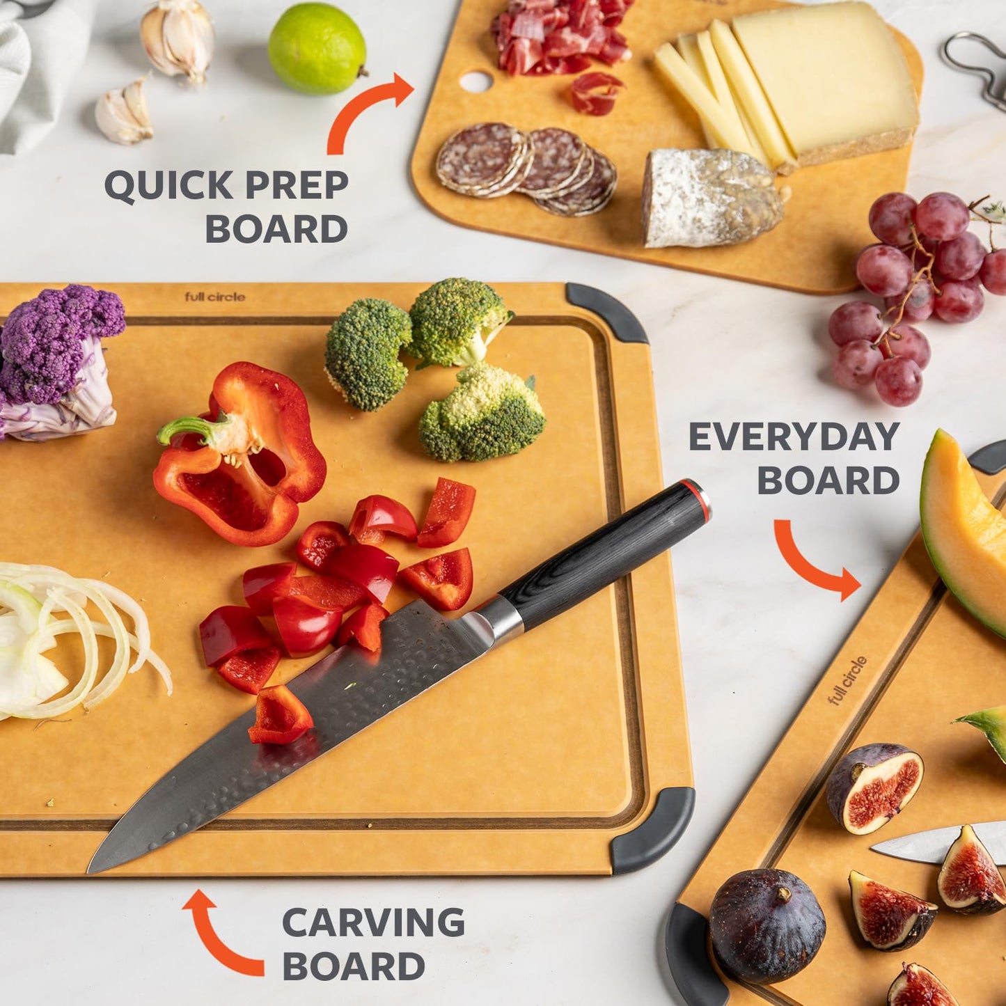 Full Circle Better-Than-Wood Everyday Cutting Board – 11”x14" – Dishwasher Safe, Reversible & Lightweight, Ultradurable Wood Composite Construction, Non-Slip Feet with Juice Groove