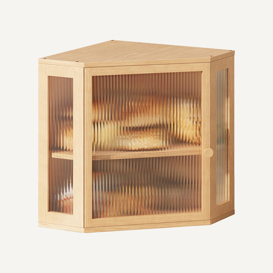 Vellzeyce Corner Bread Box for Kitchen Countertop,Double Layer Large Capacity Bread Storage Bin, Bamboo Bread Container with Acrylic Door (Natural, Mediun)