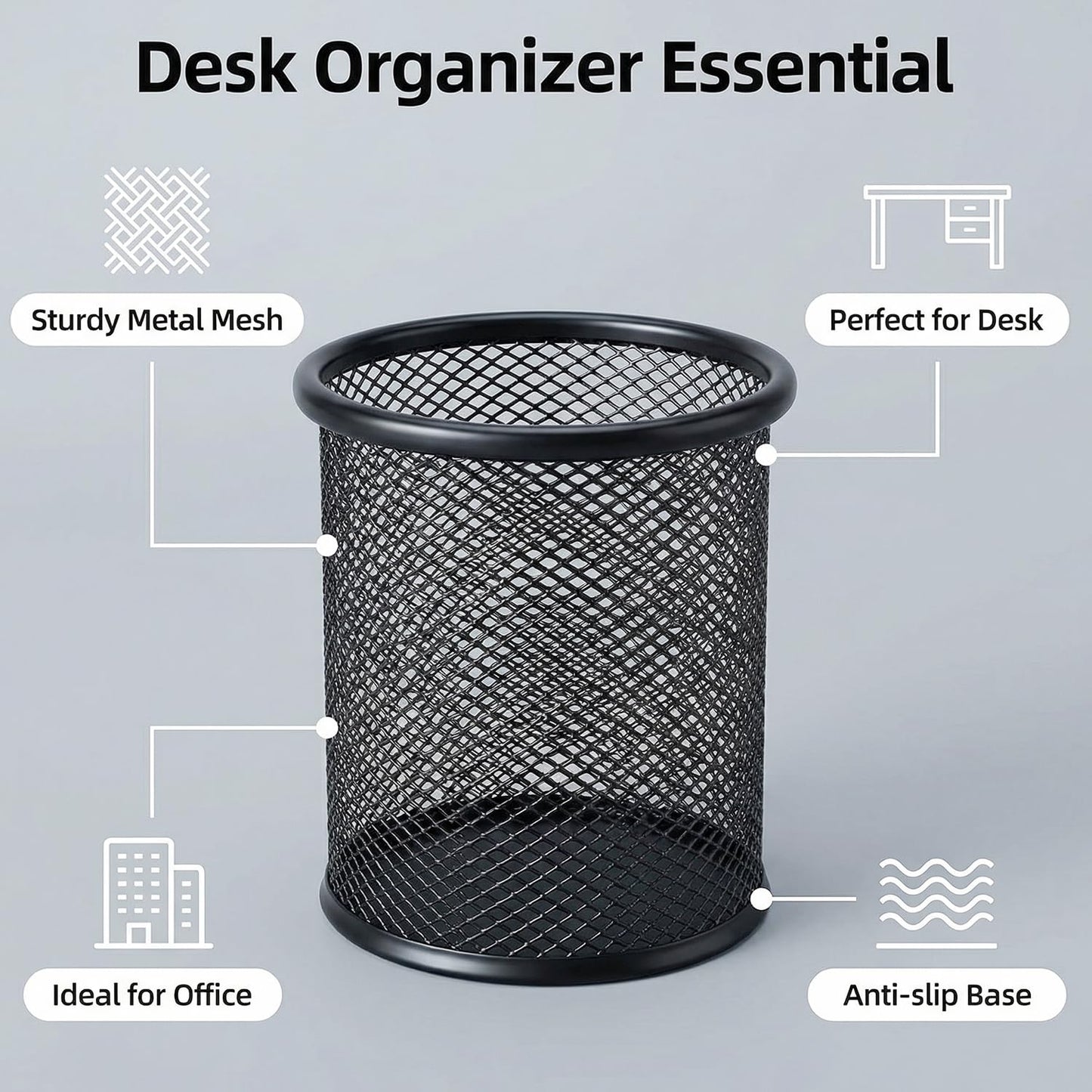 SNOW COOLER Pen Holder Mesh Pencil Holder Metal Pen Holder Pencil Holder for Desk Office Pen Organizer Black, 8 Pack