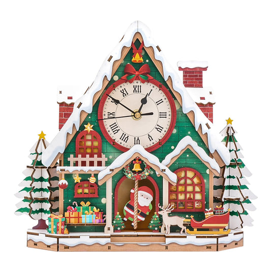 Cutywood 3D Puzzles for Adults Clock-Christmas Igloo Design Model Kit-Mechanical DIY Pendulum Clock with Roman Numerals-Desk Home Office Decor Personalized Gift for DIY Lovers