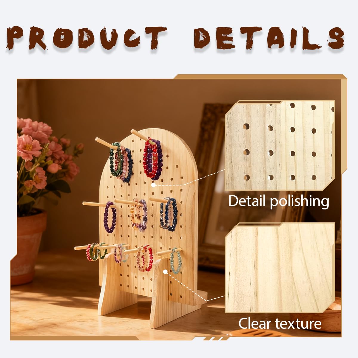 SMUVSMU 2 Pcs Wooden Pegboard Display Stand for Jewelry Keychains 25 Dowel Rods Accessories Rack, Earrings Organizer with Oval Pegboard Design for Craft Shows,Boutique Retail,Vendor Displays
