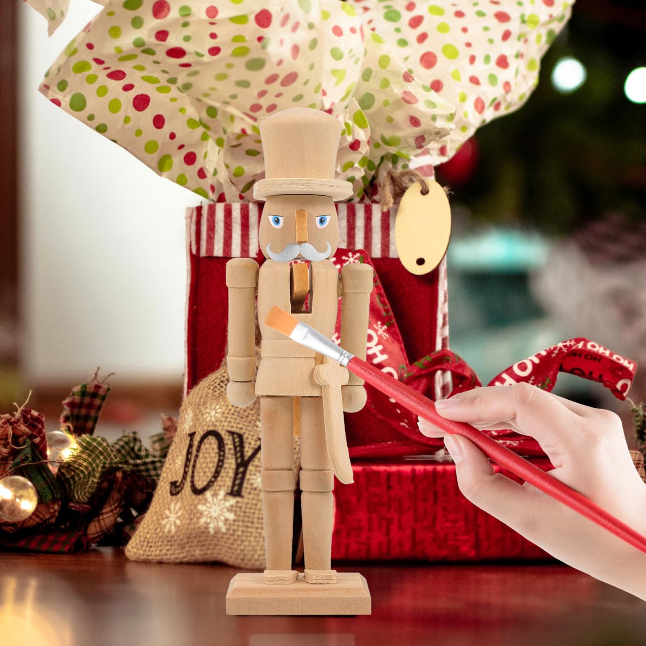 3Pcs Christmas Wooden Unfinished Nutcracker Figurines DIY Blank Unpainted Nutcracker Puppet Walnut Soldier Ornament Decoration, 7 Inch