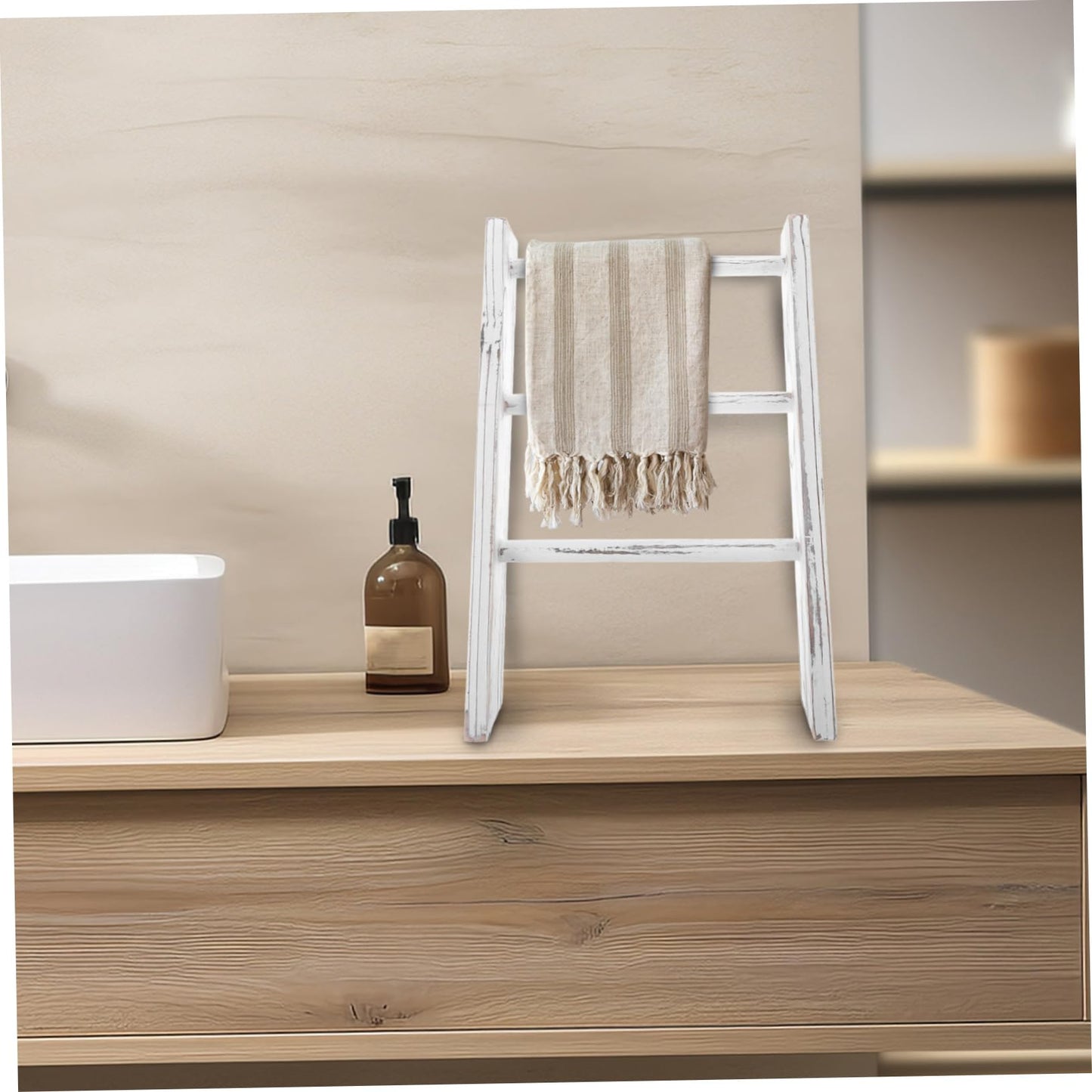 CAXUSD Mini Ladder Towel Rack Rustic Farmhouse Decorative Ladder for Bathroom Kitchen Space Saving Design Small Tea Towel Holder Elegant Finish for Cozy Home Decor
