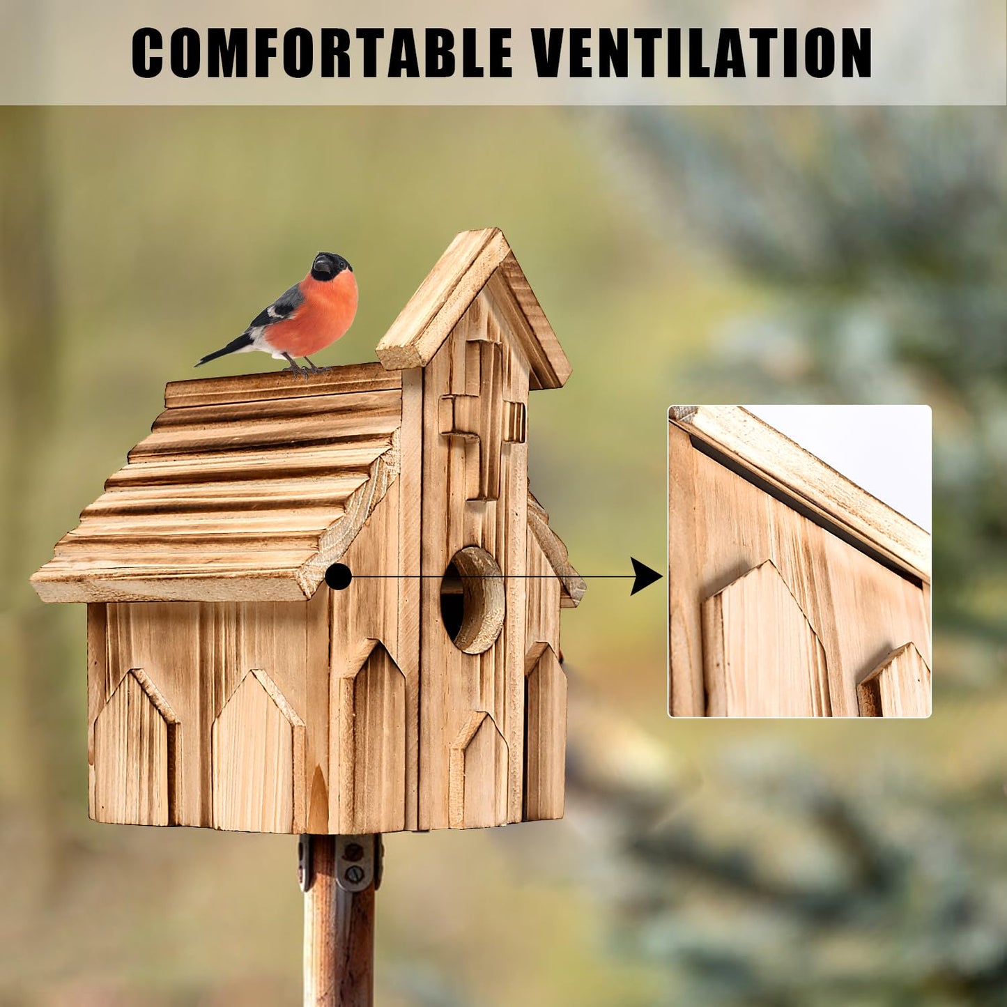 NATUREYLWL Church-Shaped Wooden Birdhouses, Cross Design Bird Houses for Outside, Hanging Birdhouse for Bluebird, Robin, Cardinal, Sparrow, and Finch, Bird Nesting Box for Outdoor Garden Decoration