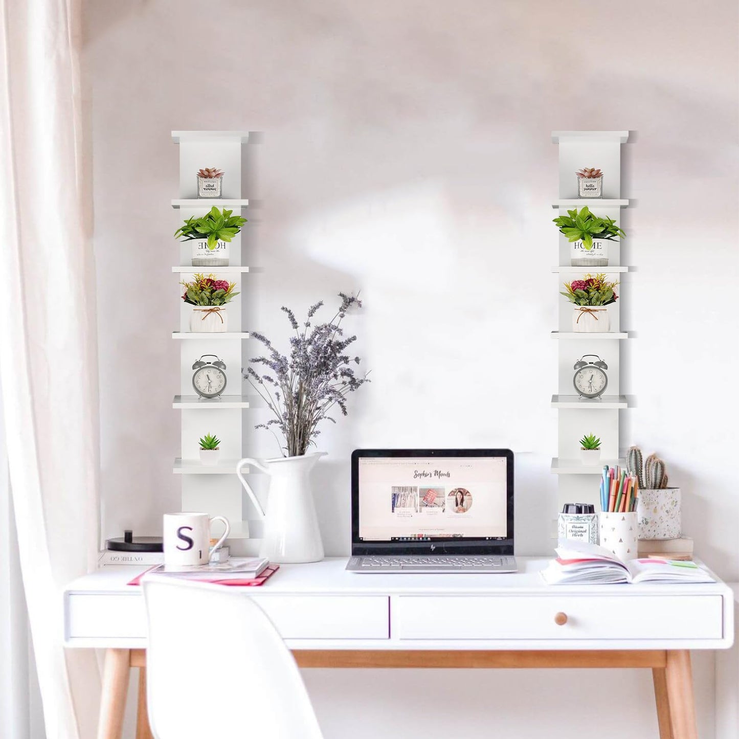2 Pack 7 Tier Wall Shelf Unit - 43" Lack Floating Shelf, Compact Display Floating Shelf, Vertical Column Wall Decor Mount Floating Storage Organizer Tall Tower Shelf for Bedrooms, Living Rooms