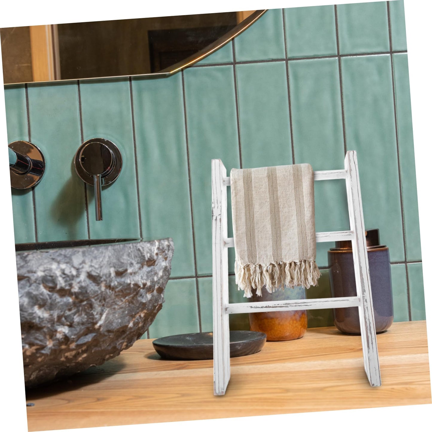 Healifty Mini Ladder Towel Rack Farmhouse Bathroom Wall Decor Chic Rustic Bathroom Towel Holder