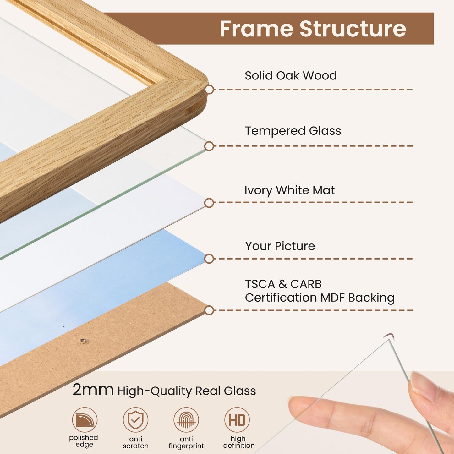 FLYJOE 12x12 Picture Frame,Solid Oak Wood 12x12 Photo Frame with Mat for 8x8 Photos,12 x 12 Wooden Frames with HD Tempered Glass,12 by 12 Wood Frame,Vertical & Horizontal Wall Hanging Display